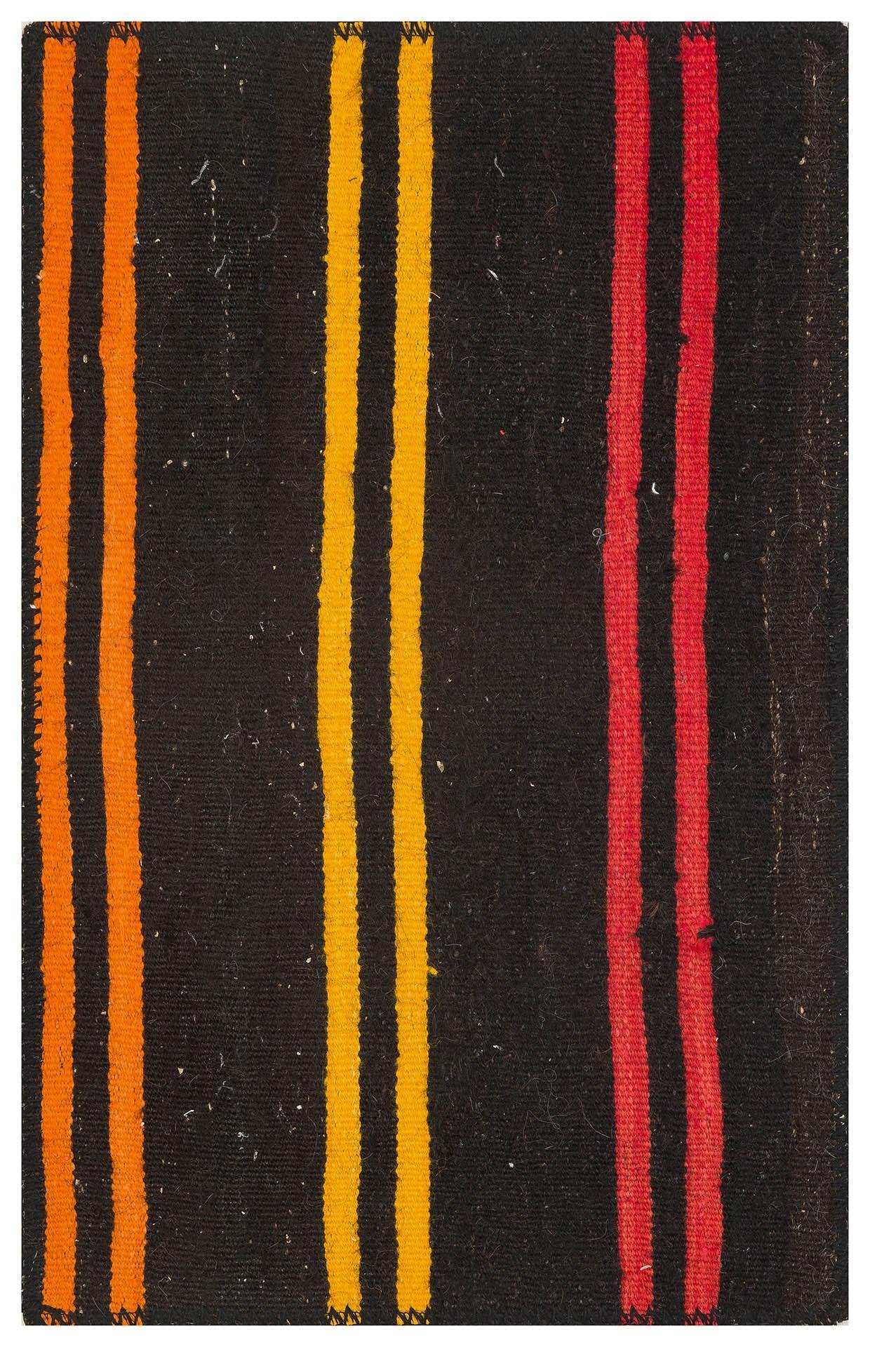 EL DOKUMA TURUNCU KIRMIZI RENGİ ÇİZGİLİ DESEN KEÇİ KILI YÜNLÜ KİLİM PASPAS