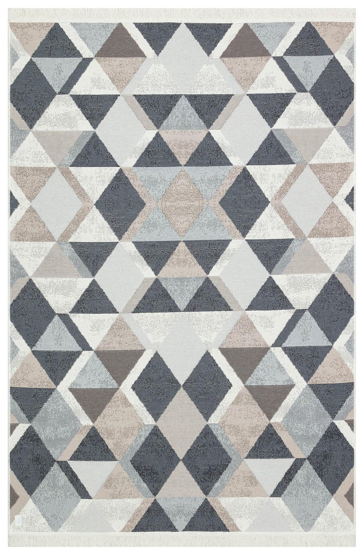 BEIGE BLACK Yıkanabilir Çift Taraflı Modern Desenli Dokuma Kilim