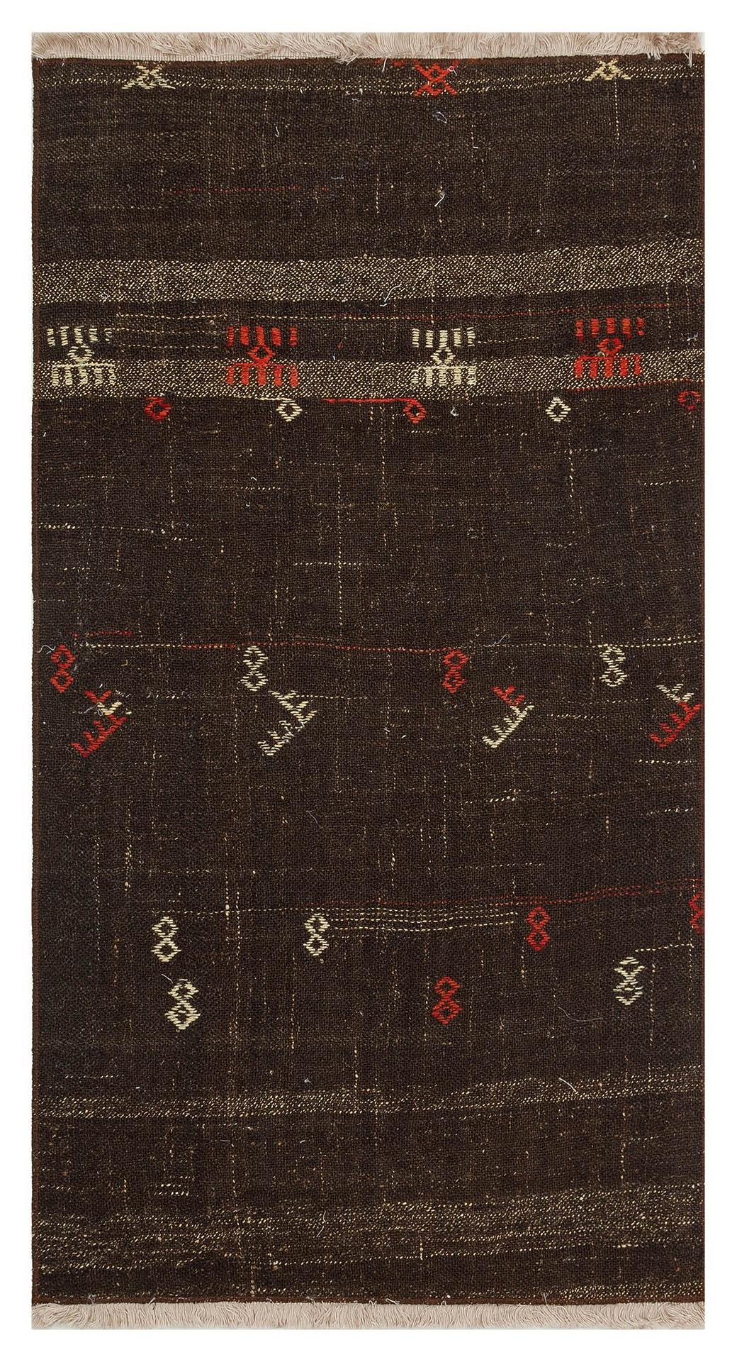 GENELEKSEL EL DOKUMA KAHVERENGİ BOHO DESEN KEÇİ KILI KİLİMİ