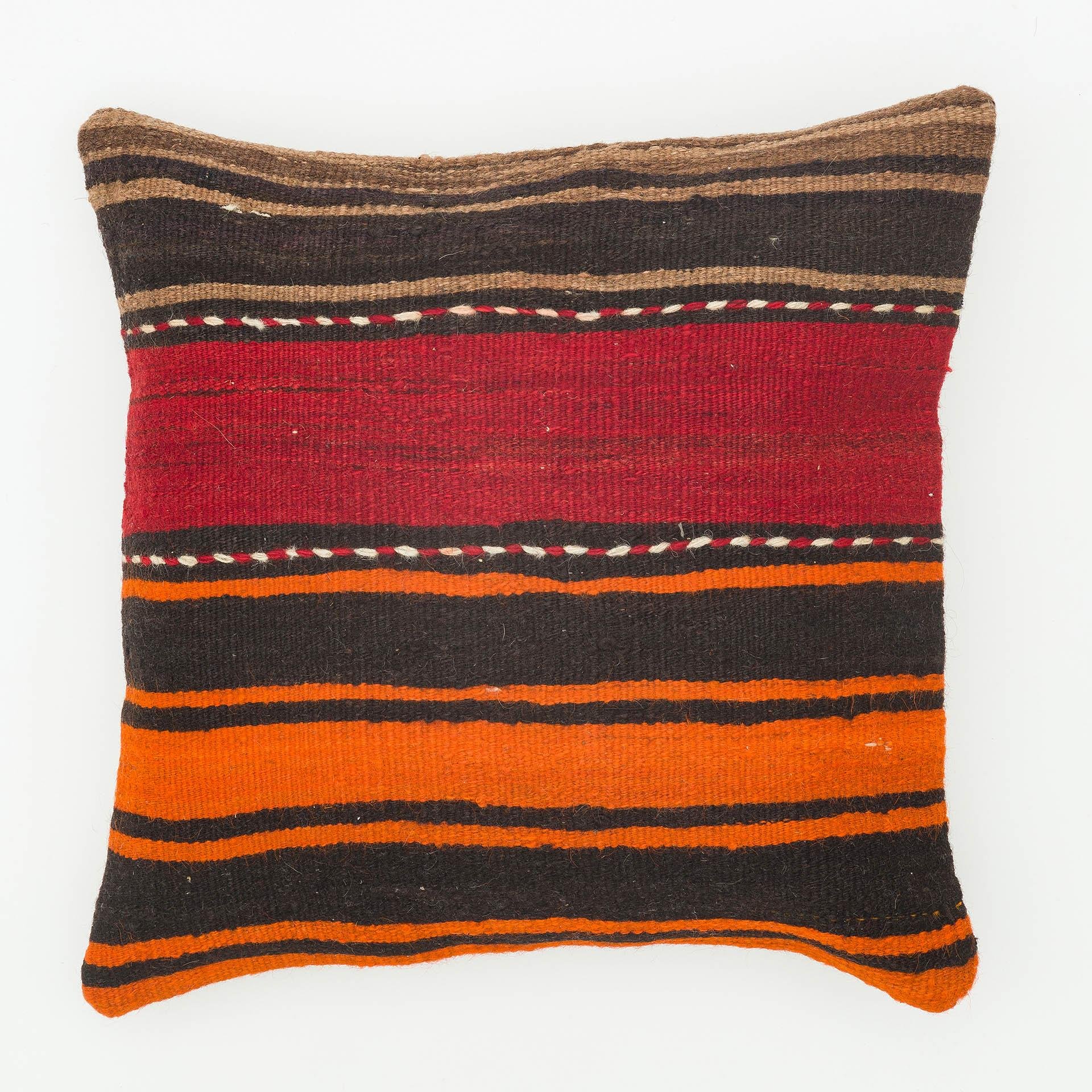 EL DOKUMA SİYAH TURUNCU KIRMIZI ASTARLI YASTIK KILIFI