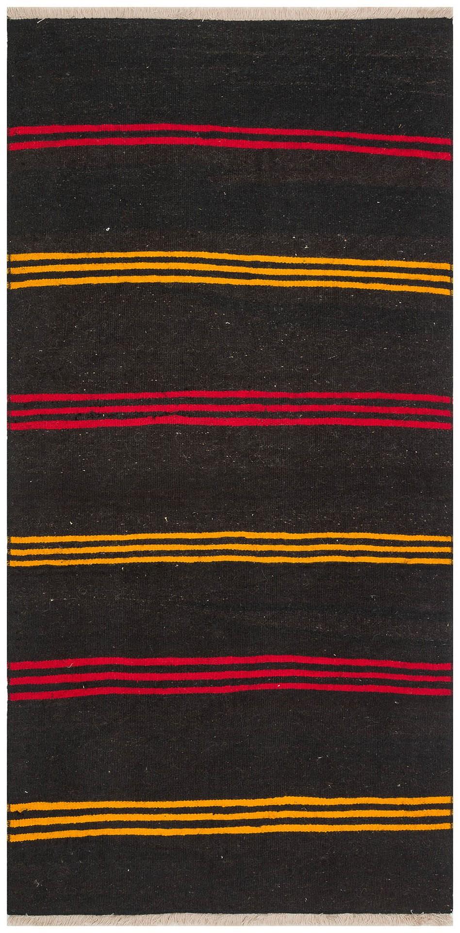 GERÇEK EL DOKUMA SARI KIRIMIZI RENGİ ÇİZGİLİ DESEN YÜN KİLİM