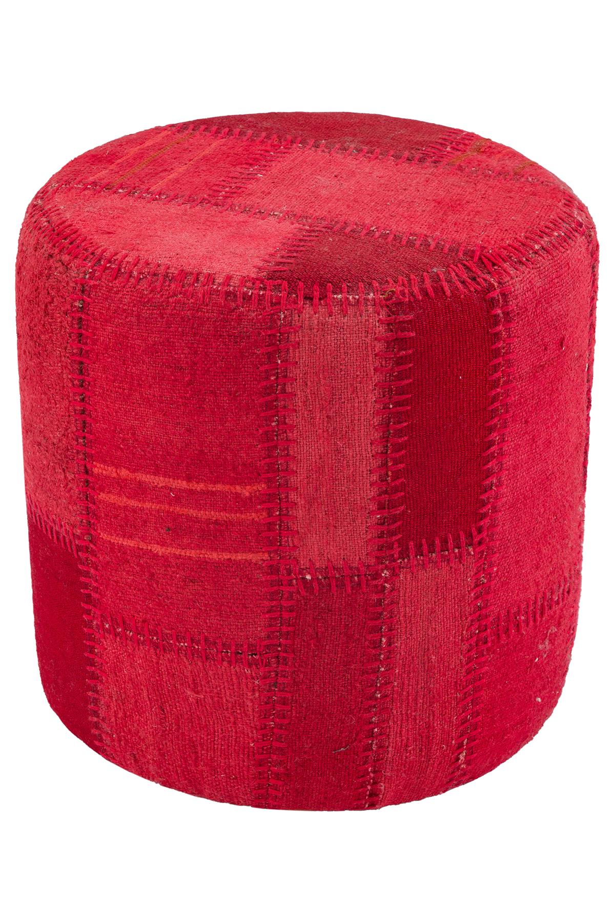 KIRMIZI EL DOKUMA KİLİMDEN TASARLANMİŞ PUF 40X40 CM