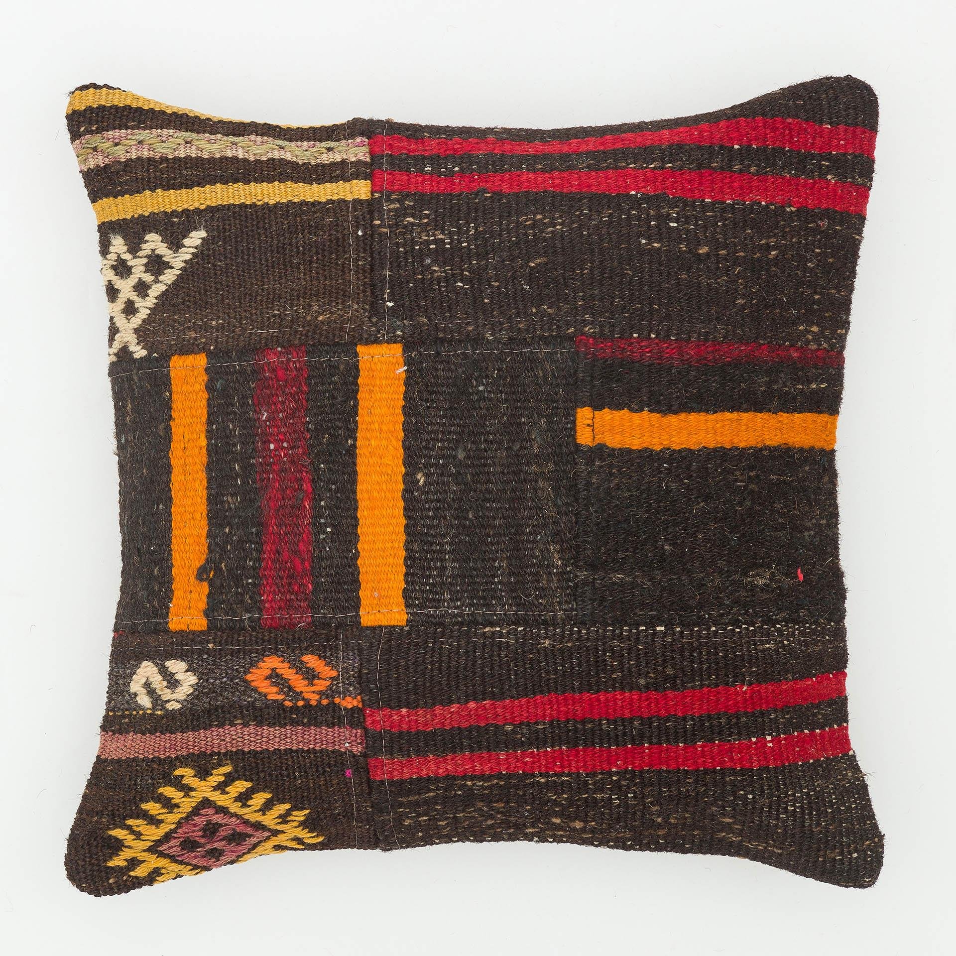 KIRMIZI SARI RENK SİYAH EL DOKUMA YASTIK KILIFI