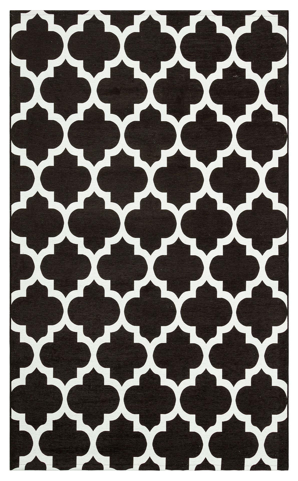  BLACK NW Otantik Geleneksel Desenli Yıkanabilir Renkli Baskı Kilim