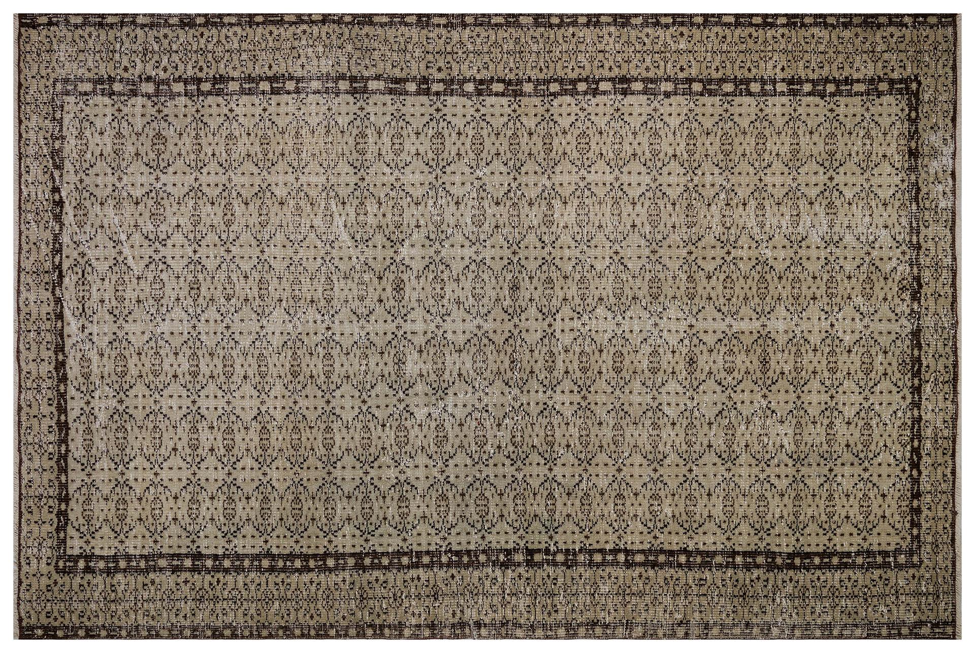 GERÇEK EL DOKUMA BEJ KAHVERENGİ ÇİÇEKLİ DESEN VİNTAGE SALON HALISI