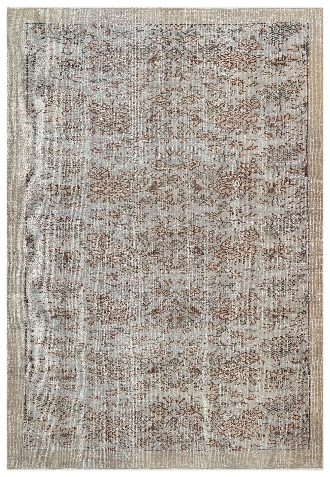 GRİ KAHVERENGİ ÇİÇEKLİ DESEN EL DOKUMA VİNTAGE RETRO HALI