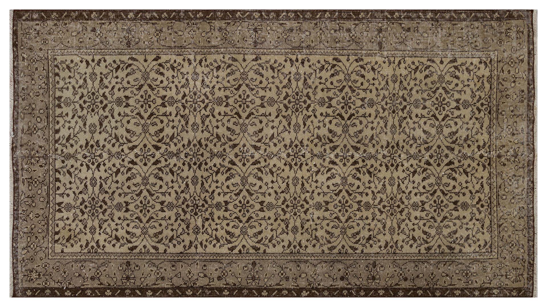 GENELEKSEL KREM KAHVERENGİ ÇİÇEKLİ DOĞAL VİNTAGE HALISI