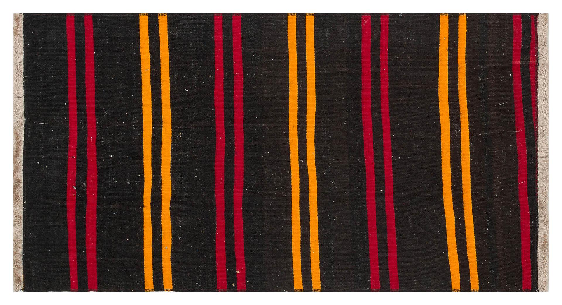 GERÇEK EL DOKUMA SARİ KIRMIZI RENGİ ÇİZGİLİ DESEN KİLİM