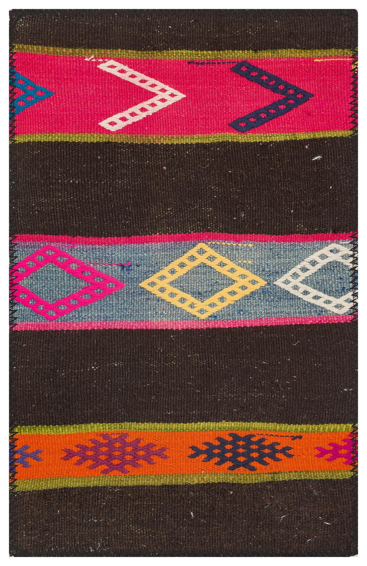 KIRMIZI TURUNCU RENGİ GEOMETRİK DESEN KEÇİ KILI YÜNLÜ KİLİM PASPAS