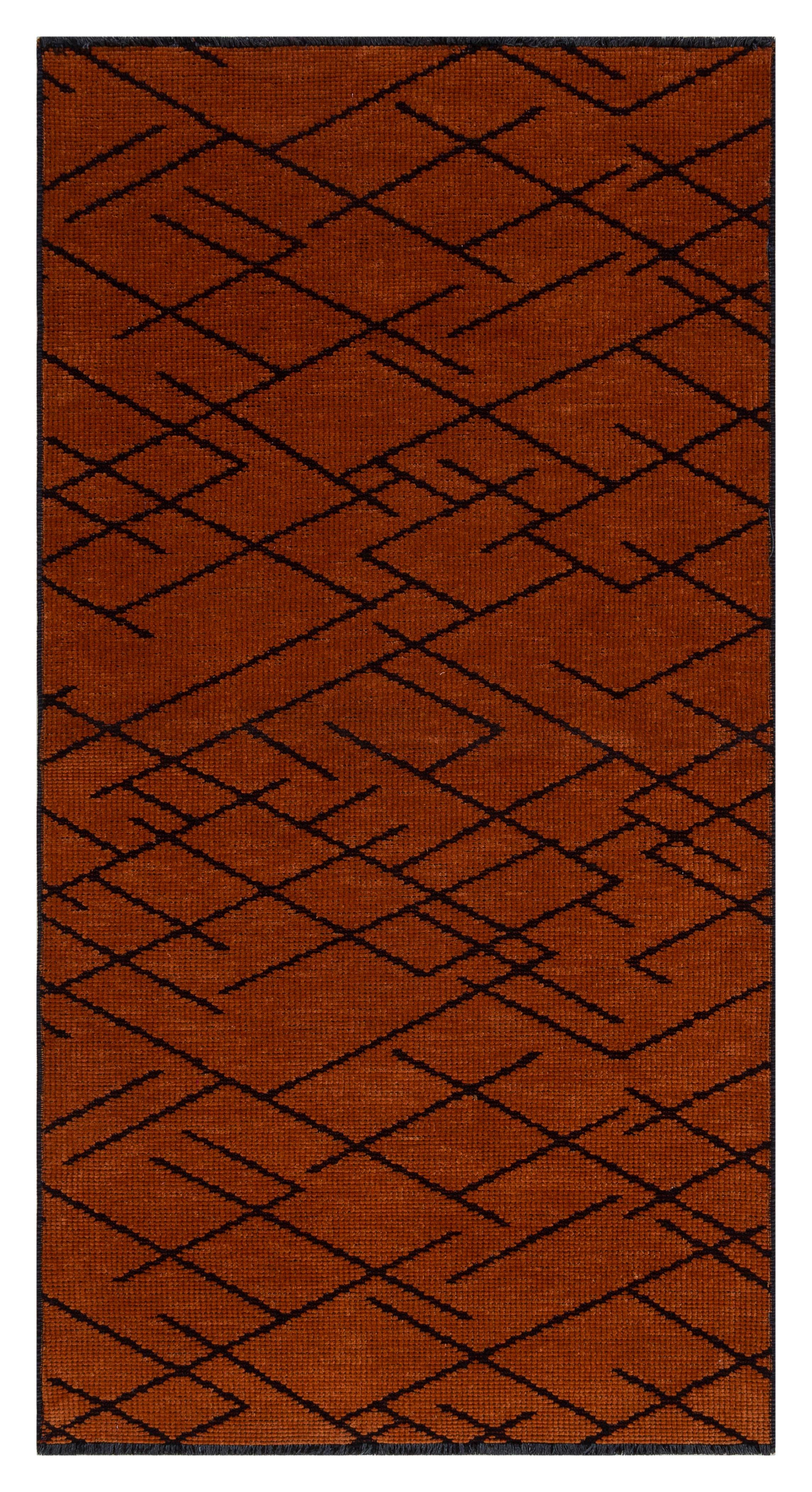 TURUNCU RENGİ ISKANDİNAV DESEN MODREN ŞÖNİL DOKUMA KAYMAZ TABANLI HALI