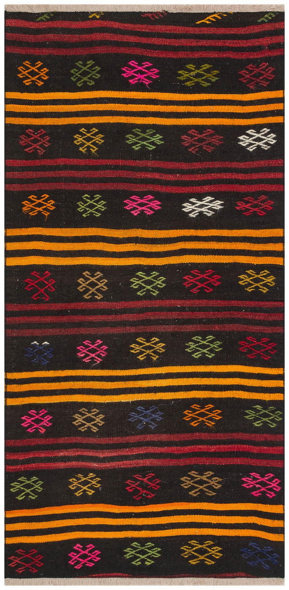 ÇOK RENKLİ ÇİÇEKLİ DESEN EL DOKUMA ANADOLU KİLİM