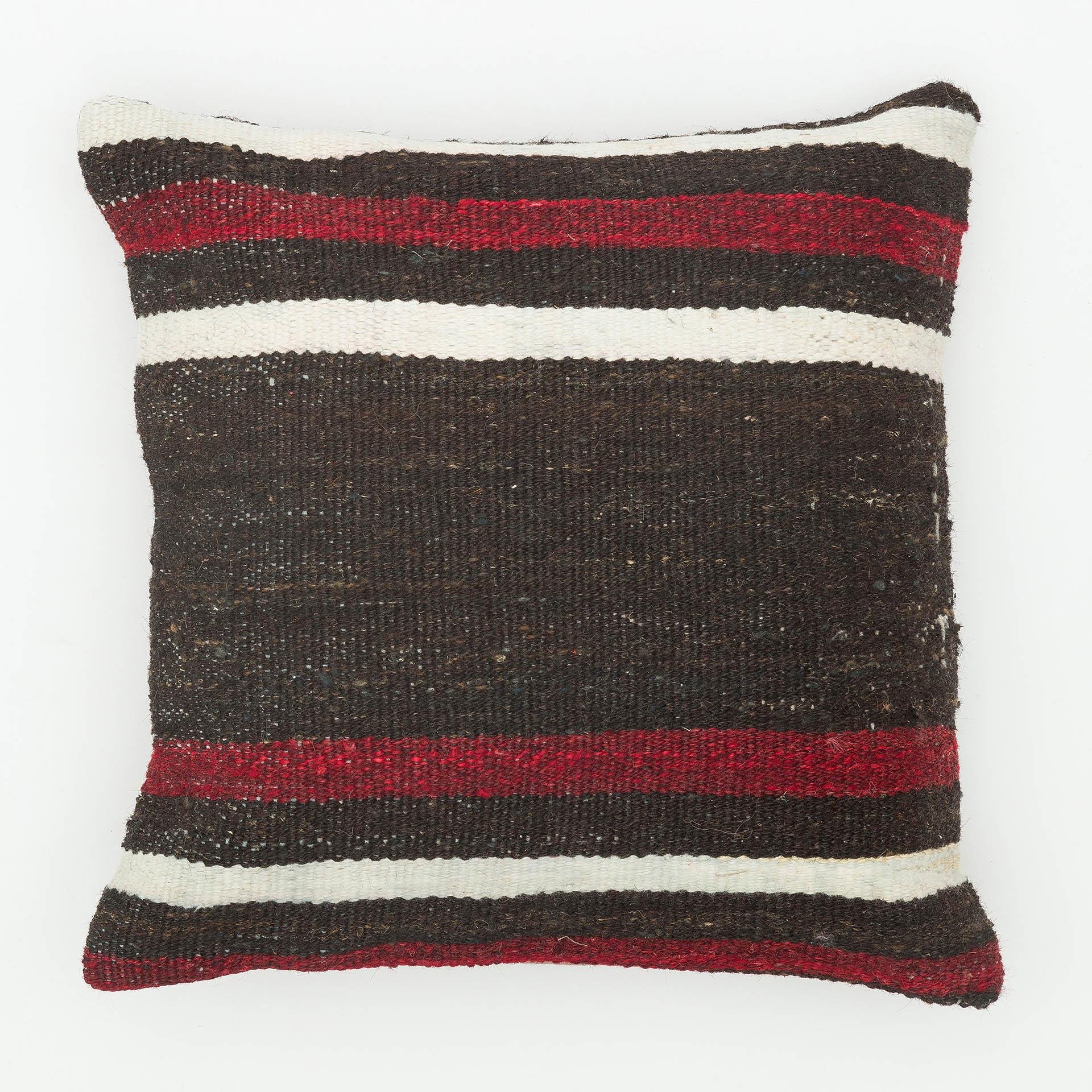 EL DOKUMA SİYAH KIRMIZI BEYAZ ASTARLI YASTIK KILIFI