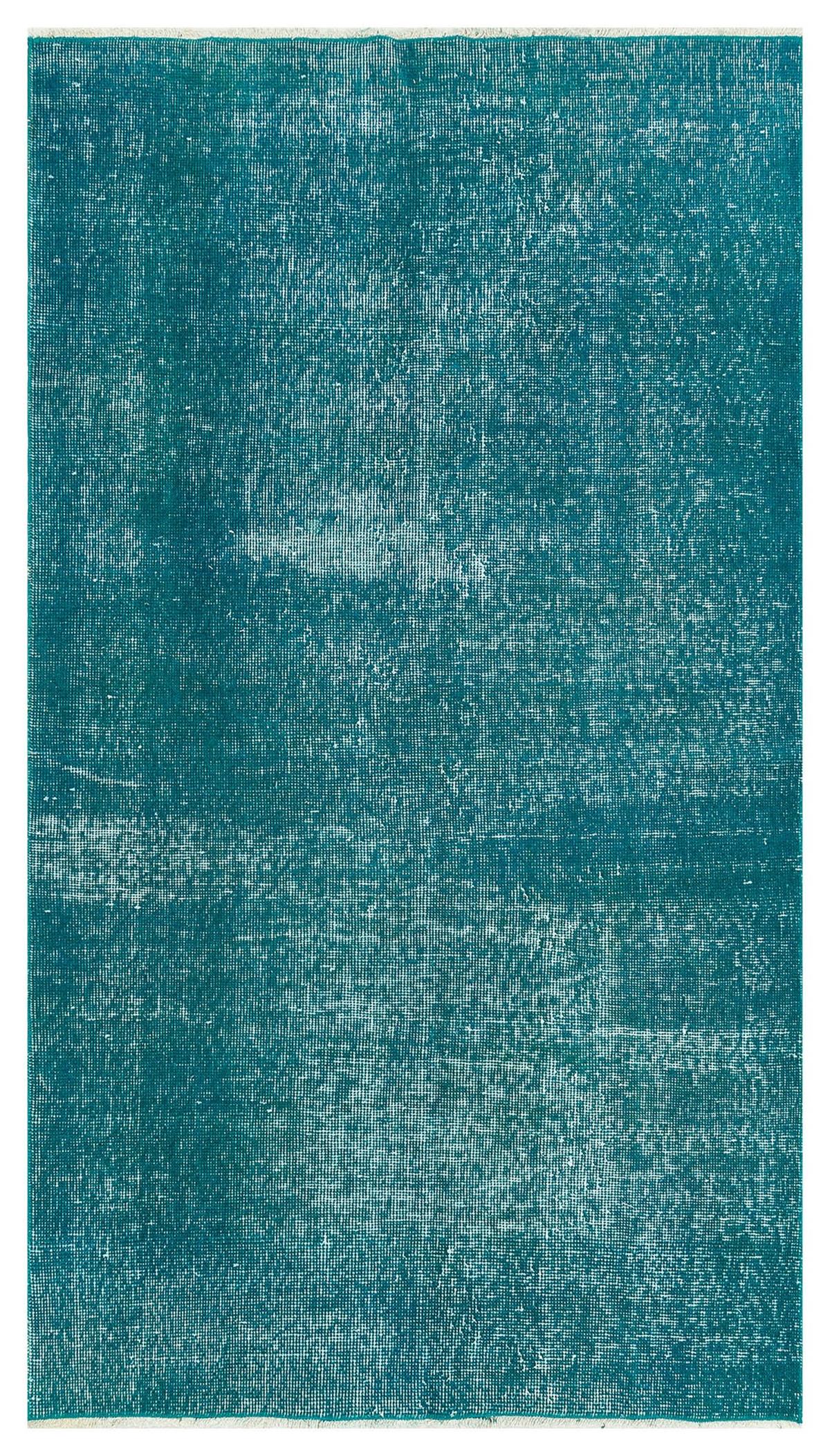 GERÇEK EL DOKUMA TURKUAZ RENGİ DESENSİZ YOLLUK VİNTAGE HALI