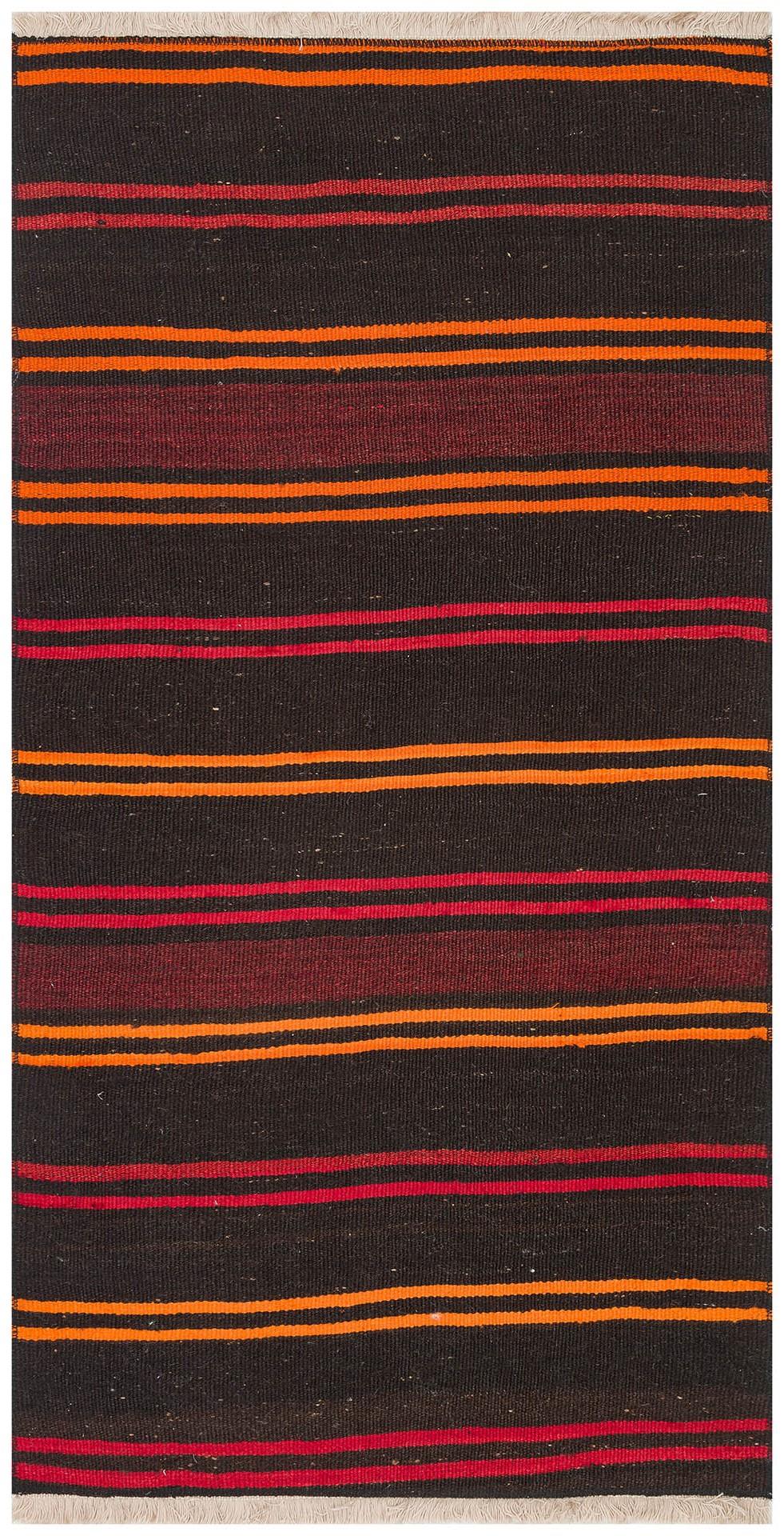 GENELEKSEL EL DOKUMA TURUNCU KIRMIZI RENGİ ÇİZGİLİ DESENLİ KİLİM