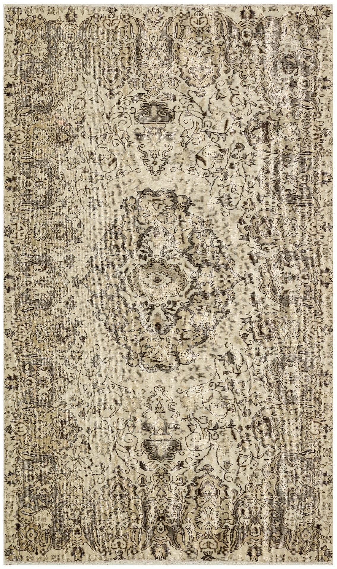 GERÇEK EL DOKUMA BEJ RENGİ KAHVRENGİ GÖBEKLİ DESEN VİNTAGE HALISI