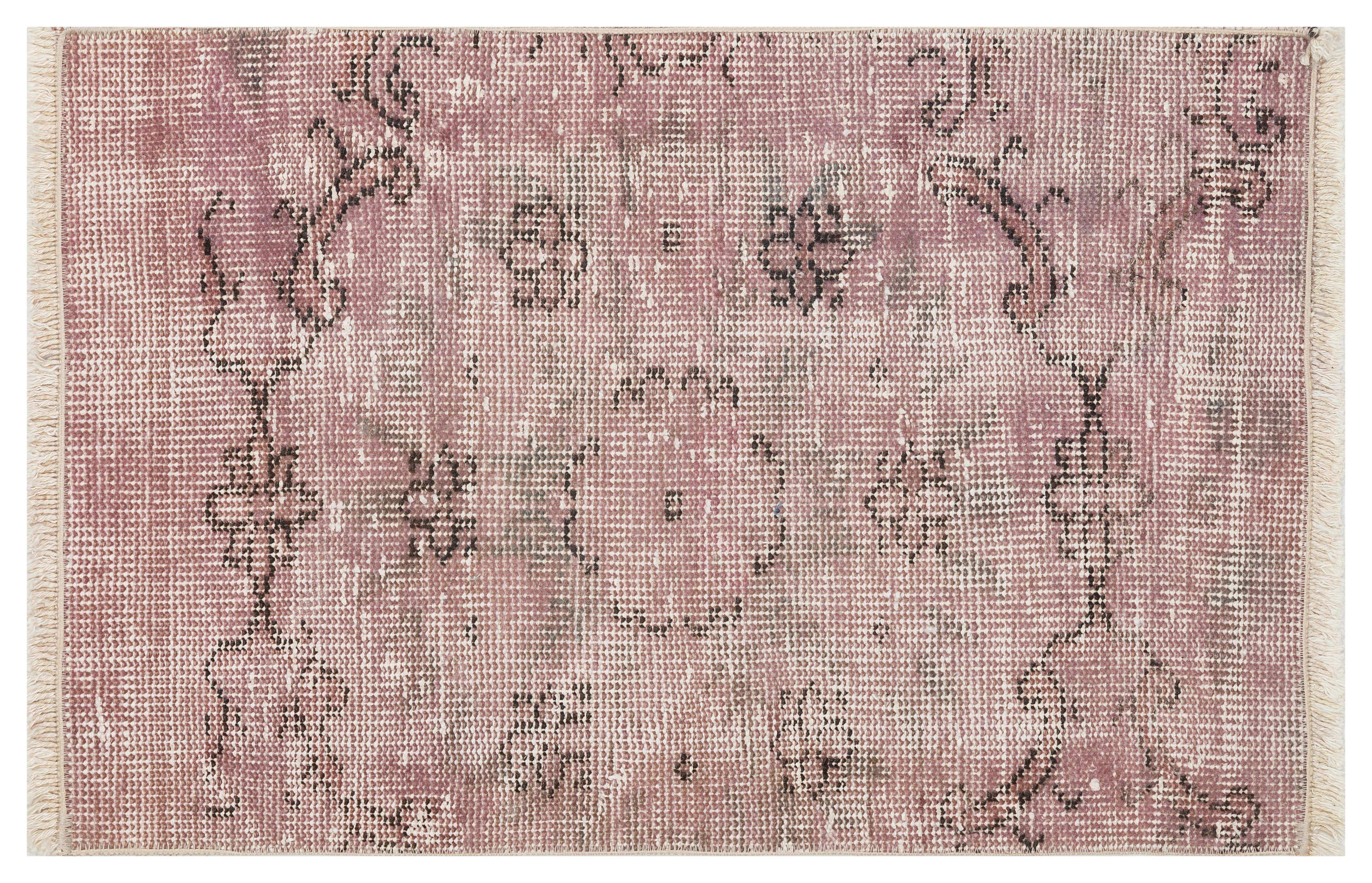 GENELEKSEL DOĞAL EL DOKUMA PUDRA RENGİ ÇİÇEKLİ DESEN HALI PASPAS