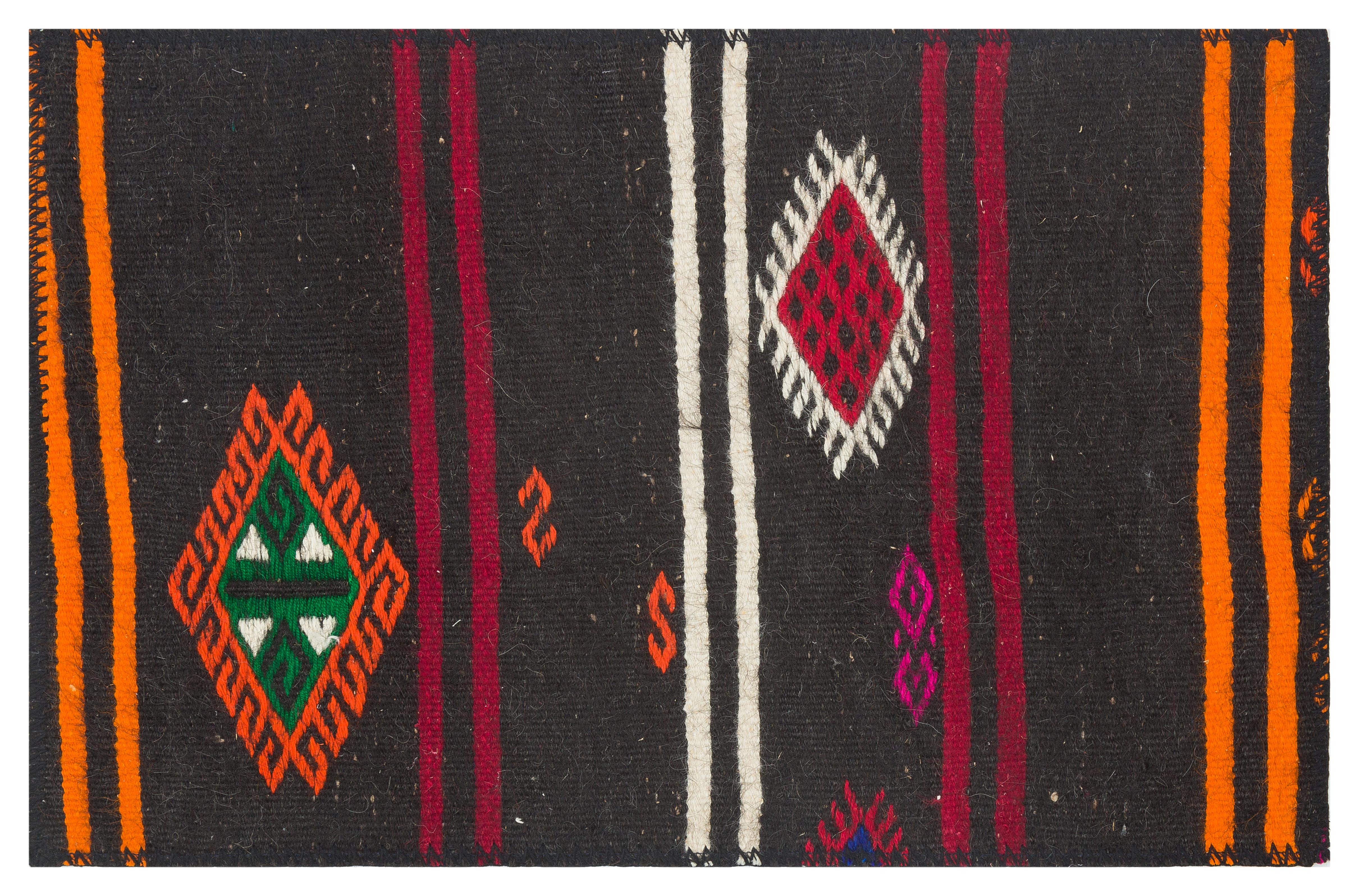 EL DOKUMA SİYAH RENGİ GEOMETRİK DESEN KİLİM PASPAS