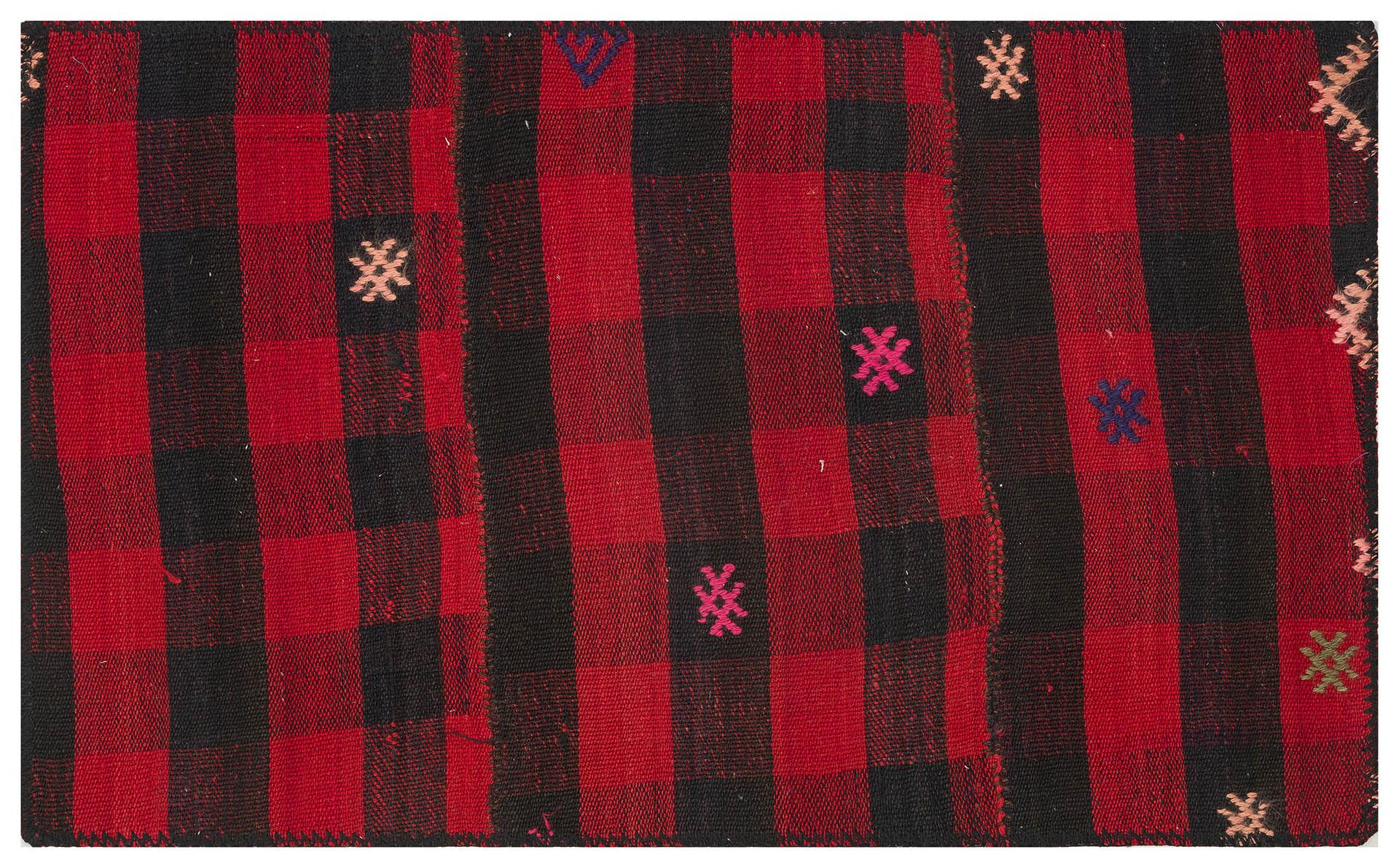 SİYAH KIRMIZI RENGİ KARELİ DESEN KİLİM PASPAS