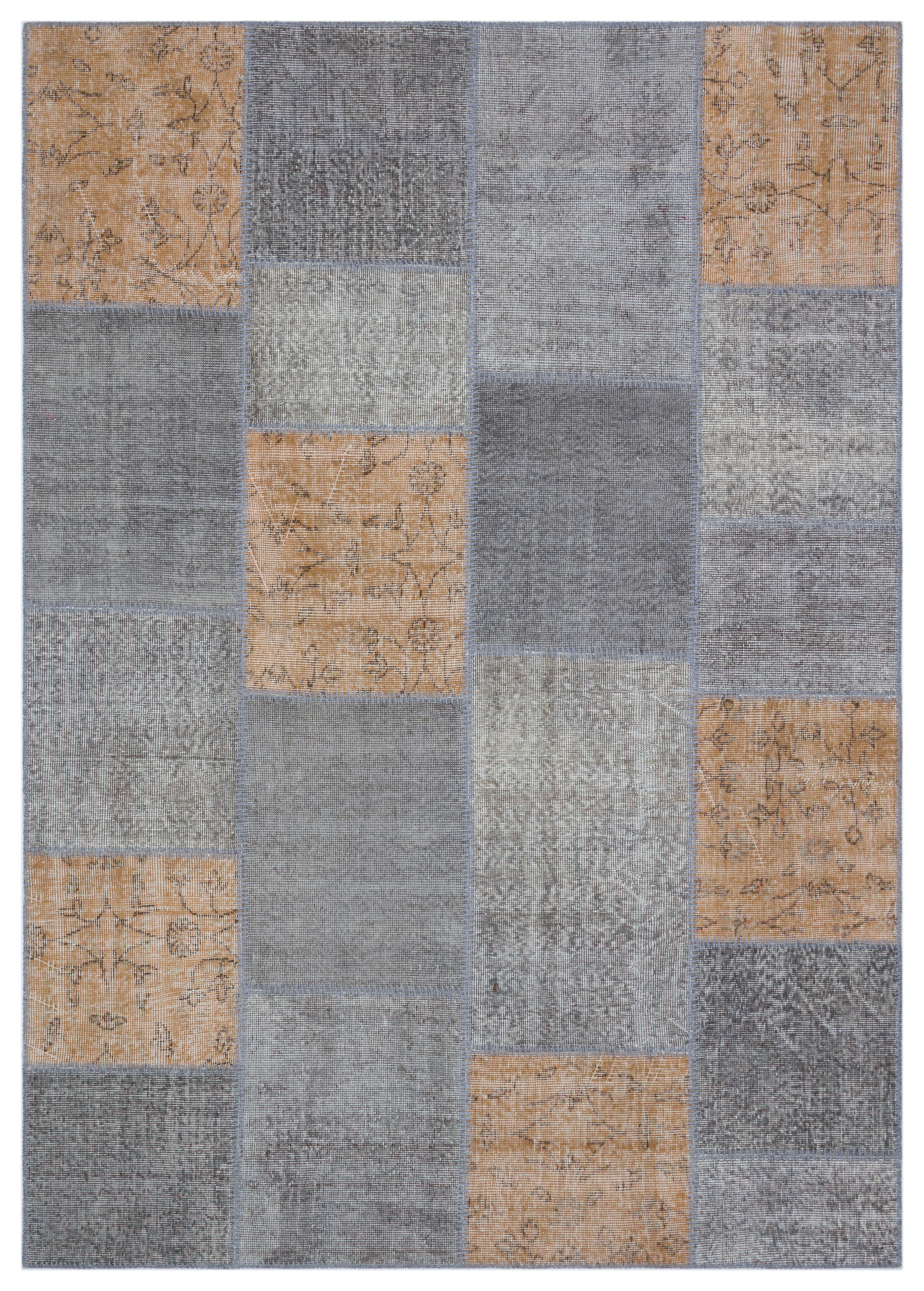 Geneleksel El Dokuma Kahve Gri Rengi  Patchwork Halı