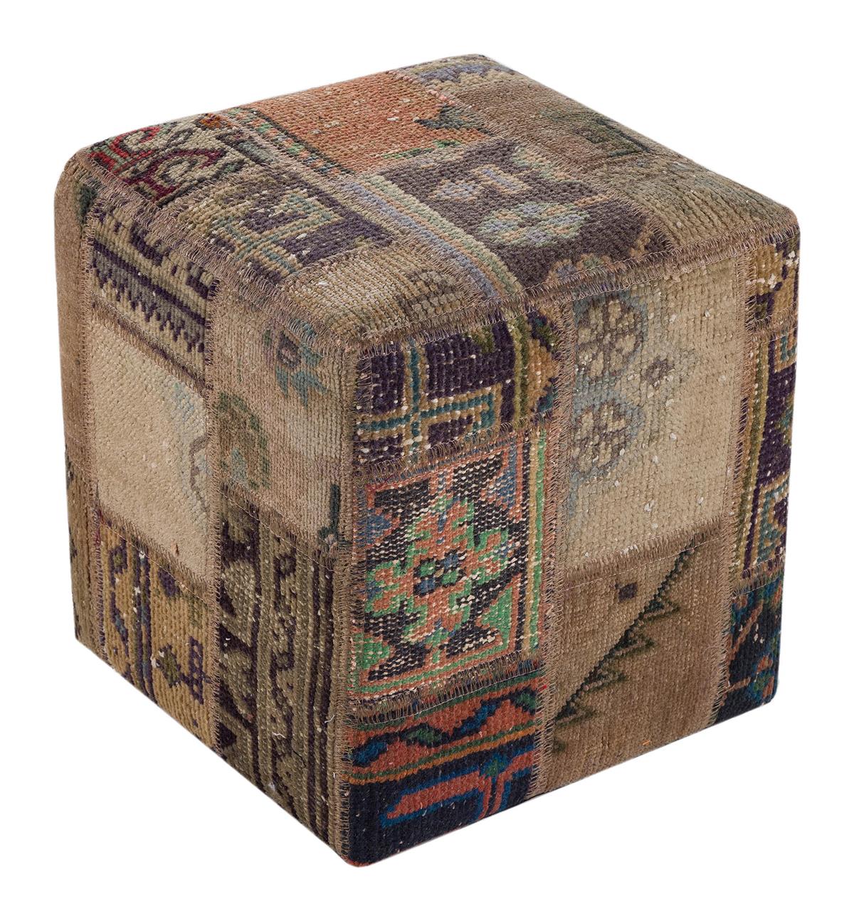 KAHVEREGİ ANADOLU KİLİM EL DOKUMA PATCHWORK PUF