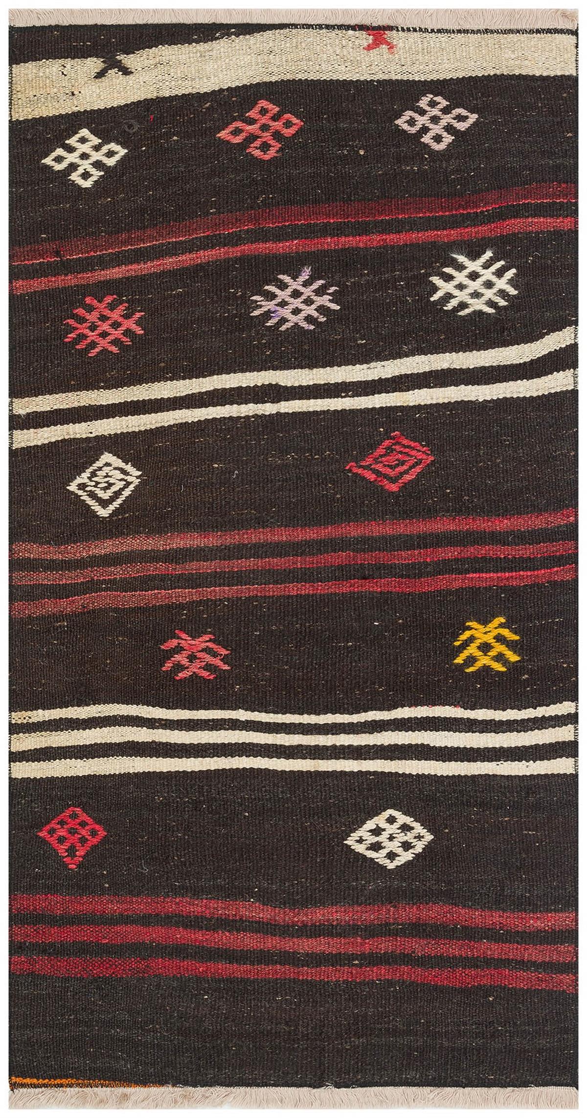 Siyah Mürdüm Rengi El Dokuma Keçi Kılı Yün Yolluk Kilim