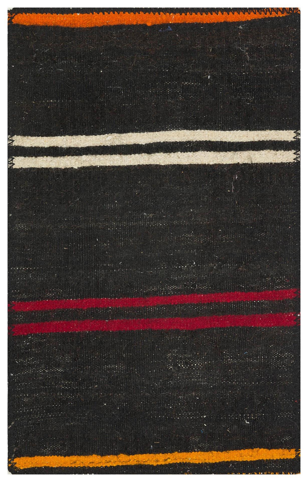 Siyah Sarı Kırımızı Çizgili El Dokuma Kilim Paspas