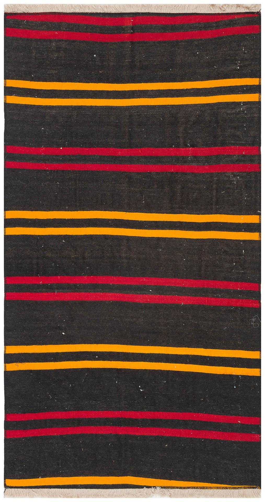 GERÇEK EL DOKUMA SARİ KIRMIZI RENGİ ÇİZGİLİ DESEN KİLİM