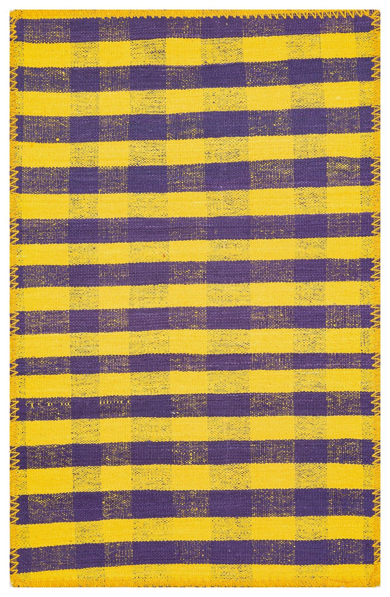 GELENEKSEL MOR SARI RENGİ KENDİR KİLİM PASPAS