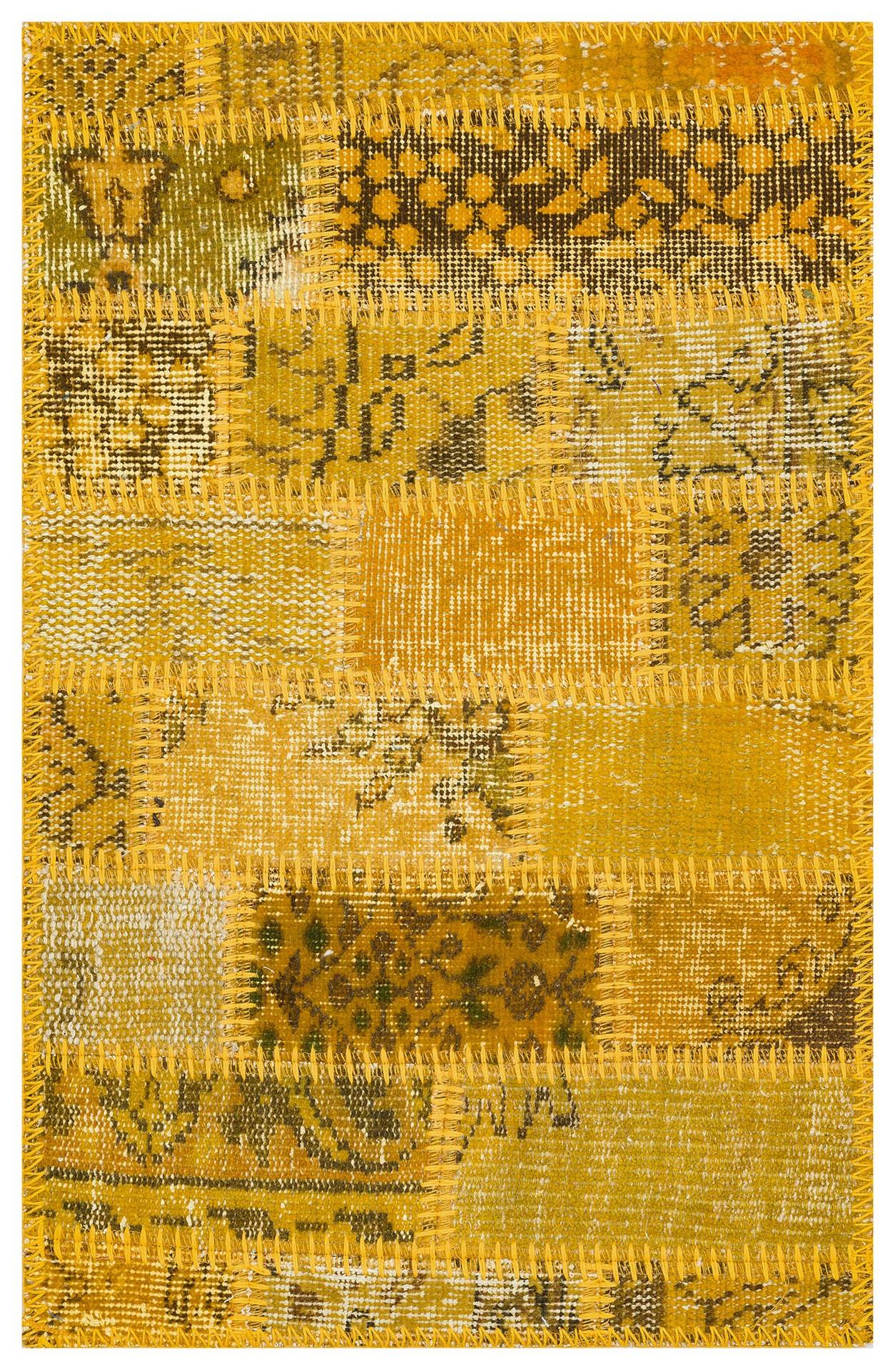 GERÇEK EL DOKUMA SARİ RENGİ PATCHWORK HALI PASPAS