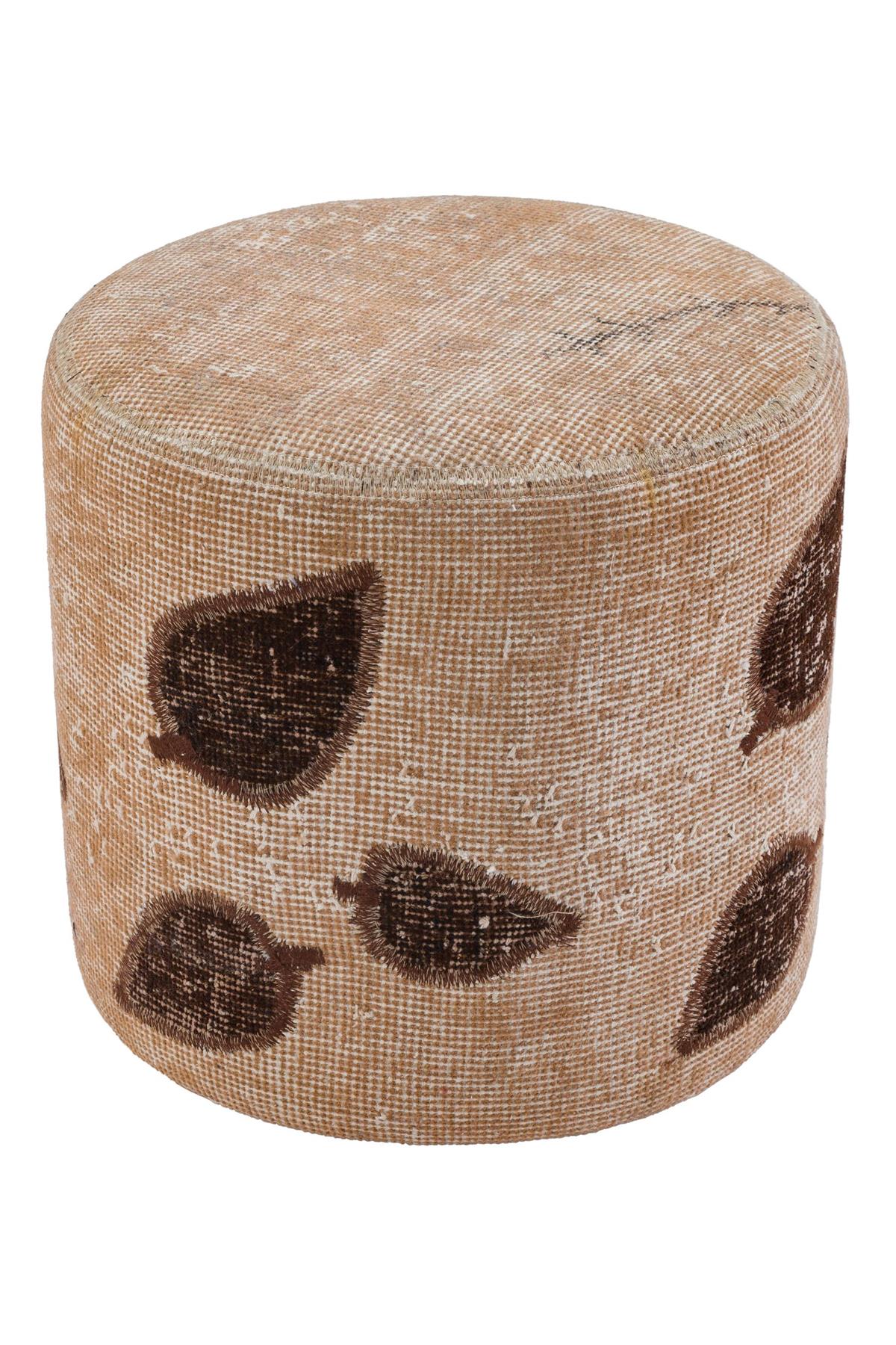 SÜTLÜ KAHVE EL DOKUMA ÖZEL TASARİM YUVARLAK PUF 40X40 CM