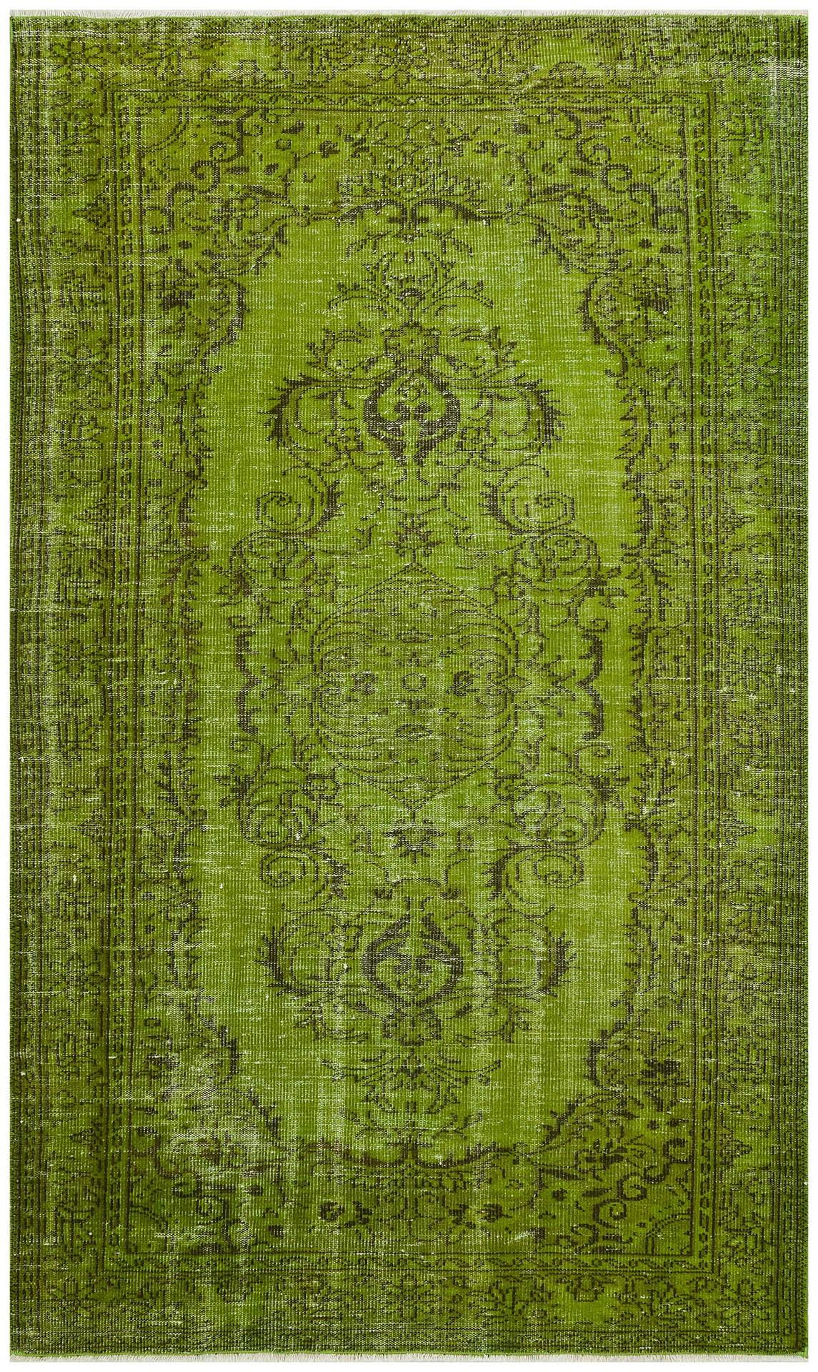 EŞSİZ EL DOKUMA FİSTİK YEŞİL SİYAH GÖBEKLİ DESEN YÜN VİNTAGE HALISI