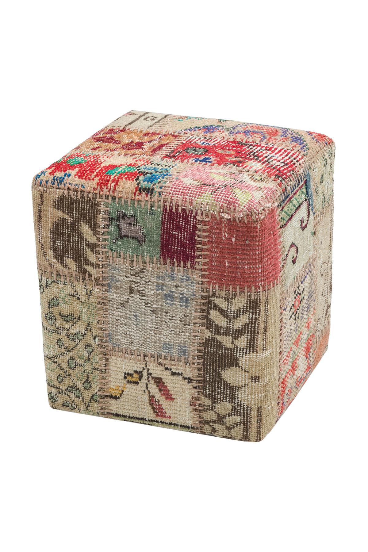 GERÇEK EL DOKUMA NATUREL RENGİ YÜNLÜ PUF -40X40