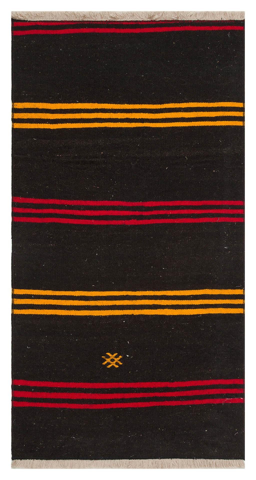 GENELEKSEL EL DOKUMA SARİ KIRMIZI RENGİ ÇİZGİLİ DESEN KİLİM