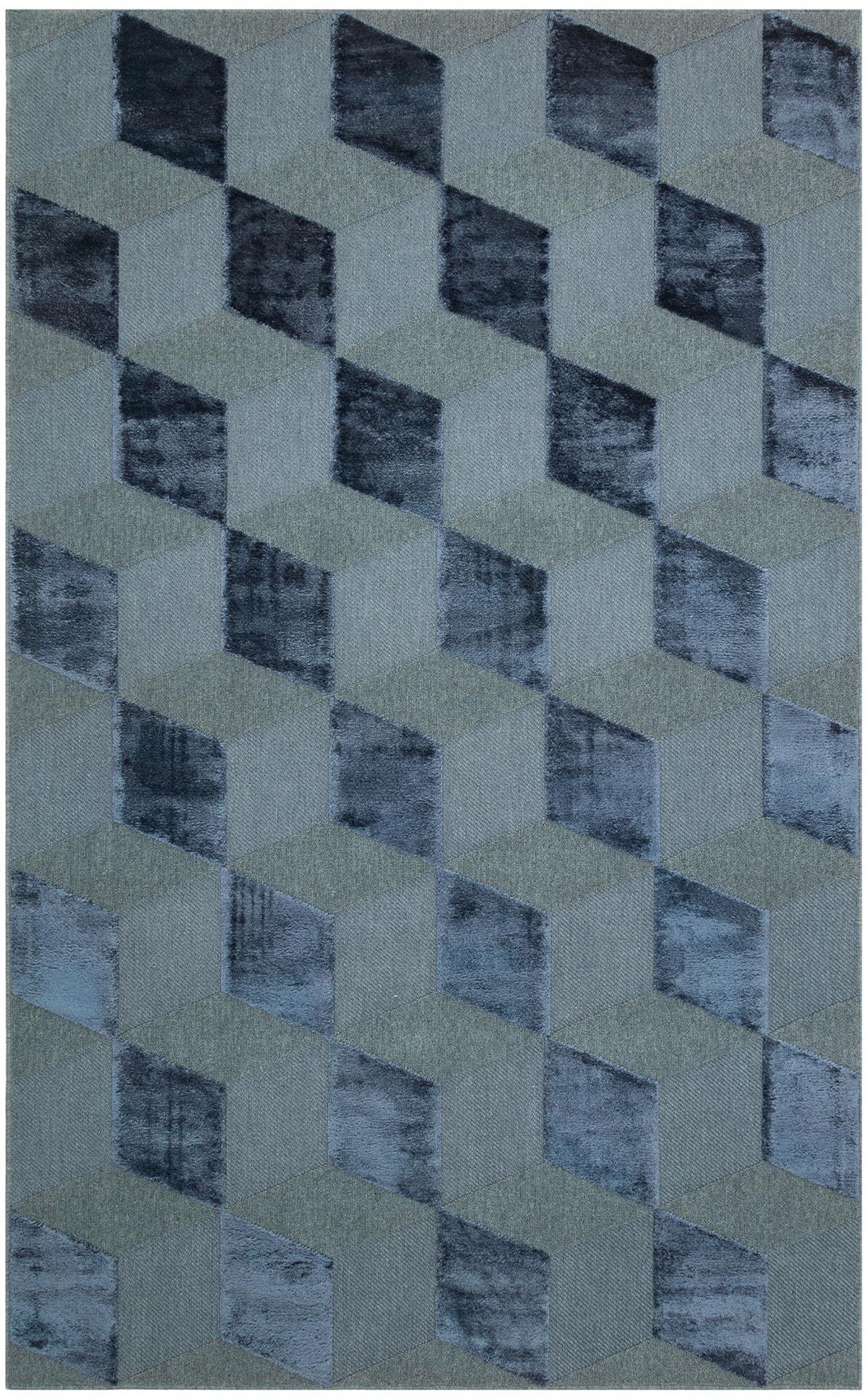 NAVY DYED YÜKSEK ALÇAK DOKULU NATUREL YÜN VE VISKON MODERN DOKUMA HALI