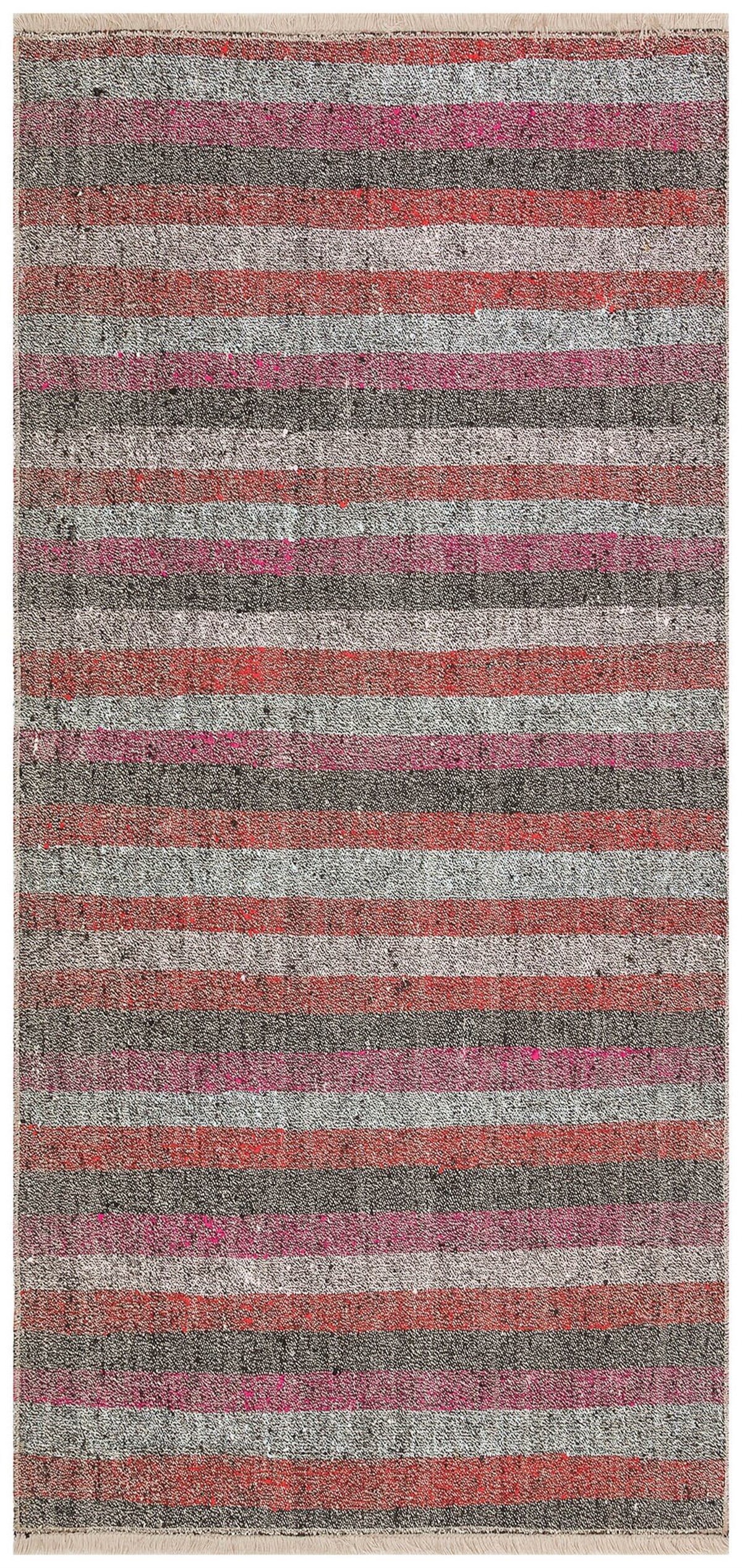 EL DOKUMA GRİ KIRMIZI ÇİZGİLI KİLİM 