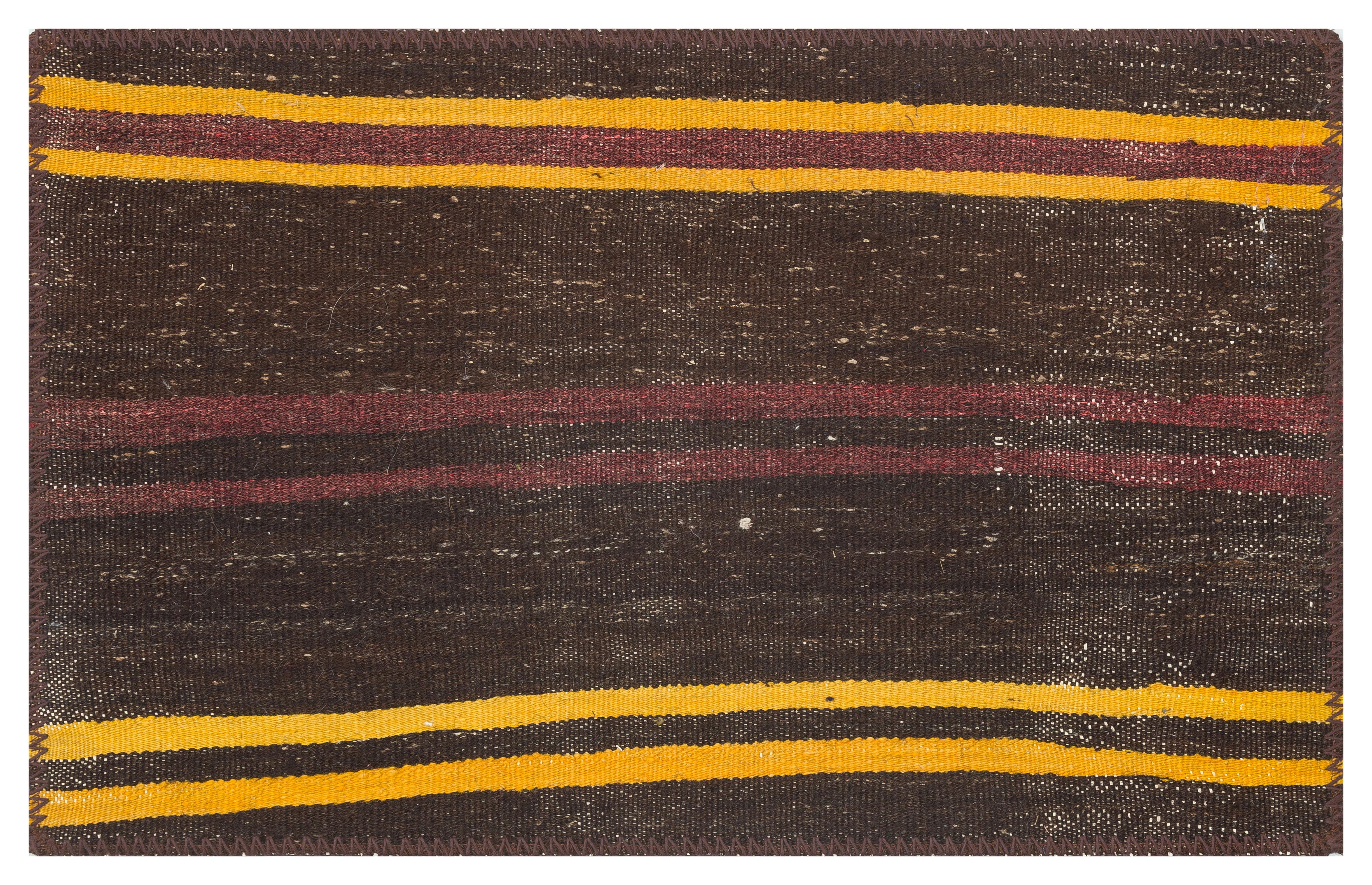 GENELEKSEL EL DOKUMA SARİ BORDO RENGİ ÇİZGİLİ DESEN KİLİM PASPAS