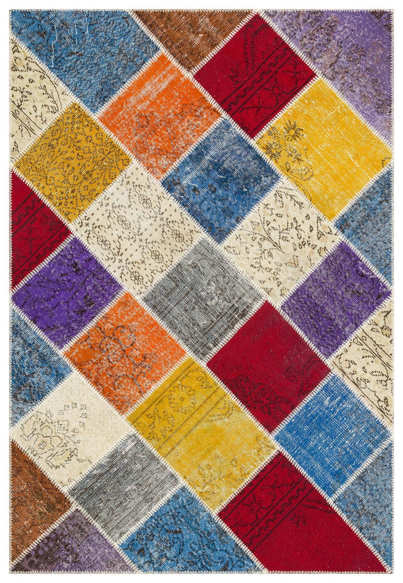 Geneleksel El Dokuma Çok Renkli Patchwork Halı