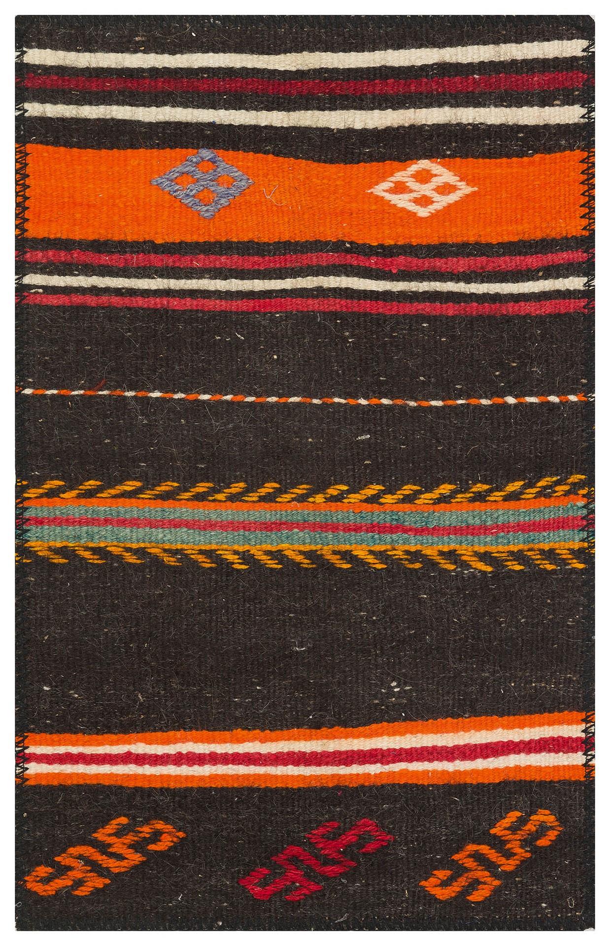 KIRMIZI TURUNCU RENGİ GEOMETRİK DESEN KEÇİ KILI YÜNLÜ KİLİM PASPAS