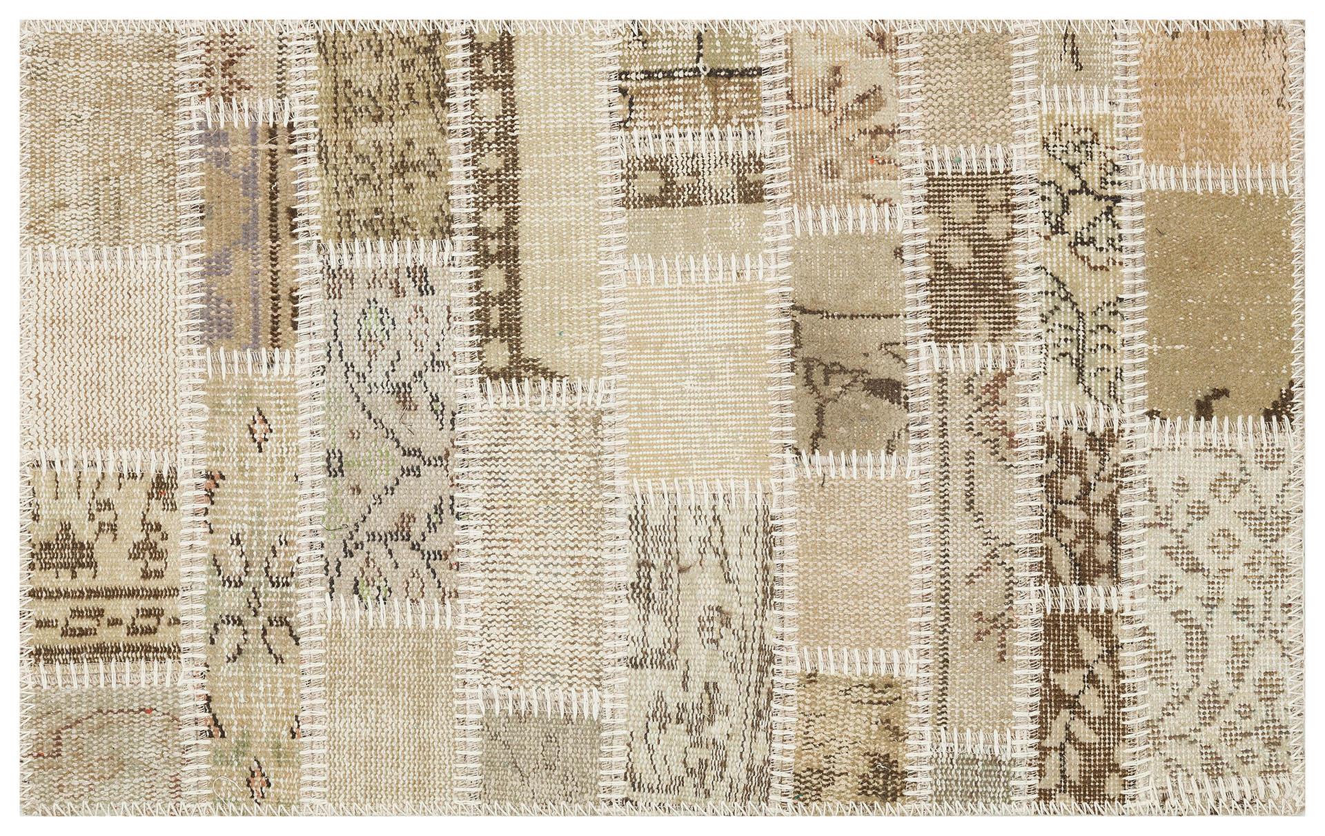 GENELEKSEL EL DOKUMA BEJ RENGİ PATCHWORK HALI PASPAS