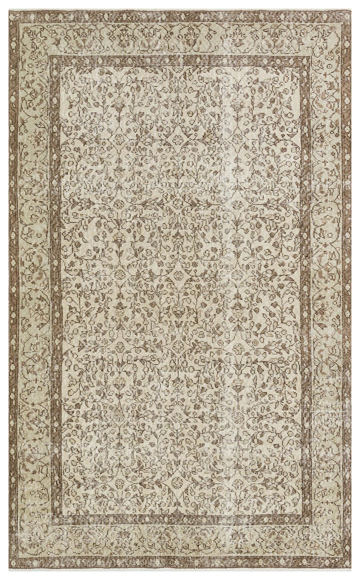 EŞSİZ EL DOKUMA KAHVERENGİ ÇİÇEKLİ BEJ YÜN HALISI