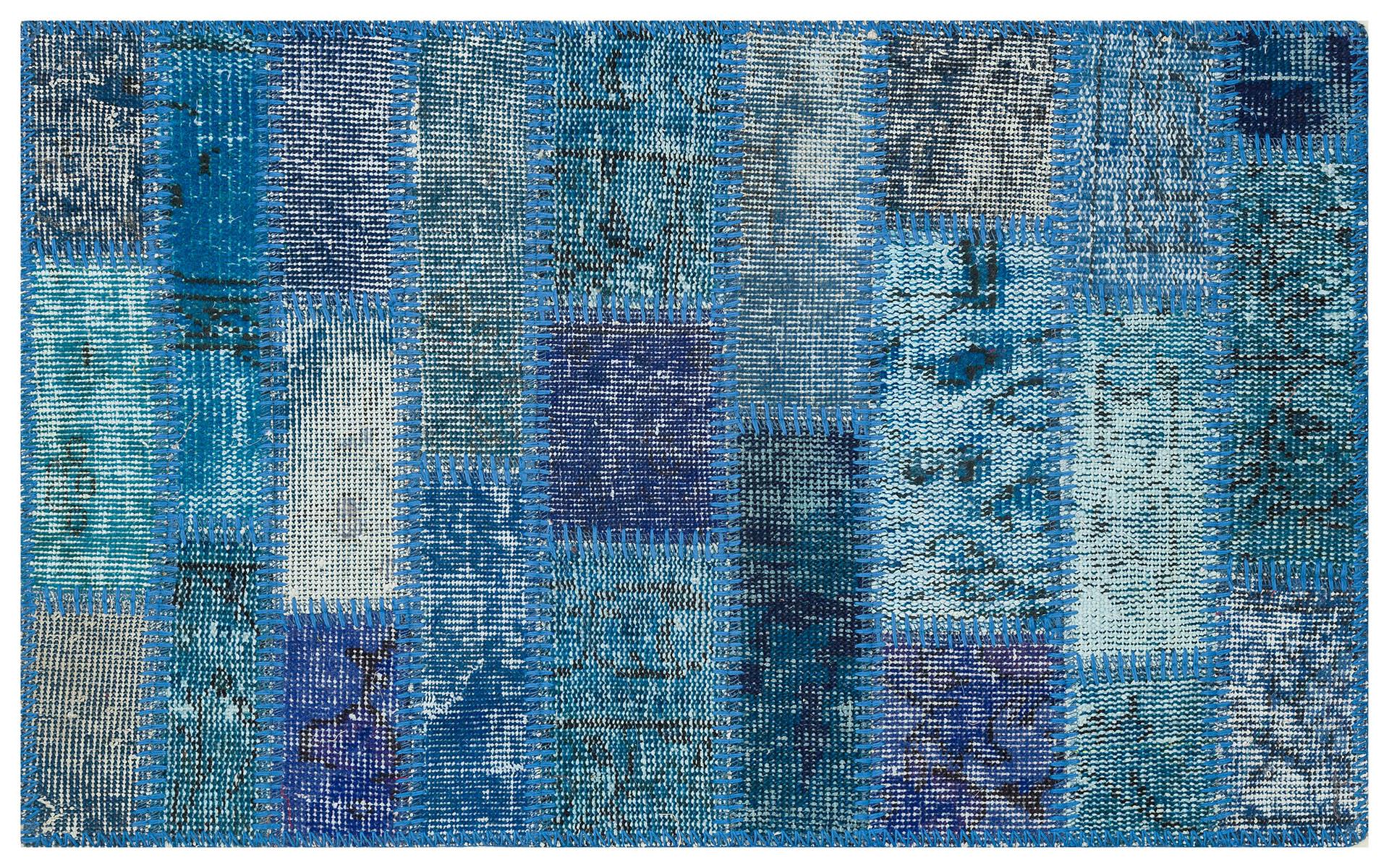 GENELEKSEL EL DOKUMA MAVİ RENGİ PATCHWORK HALI PASPAS