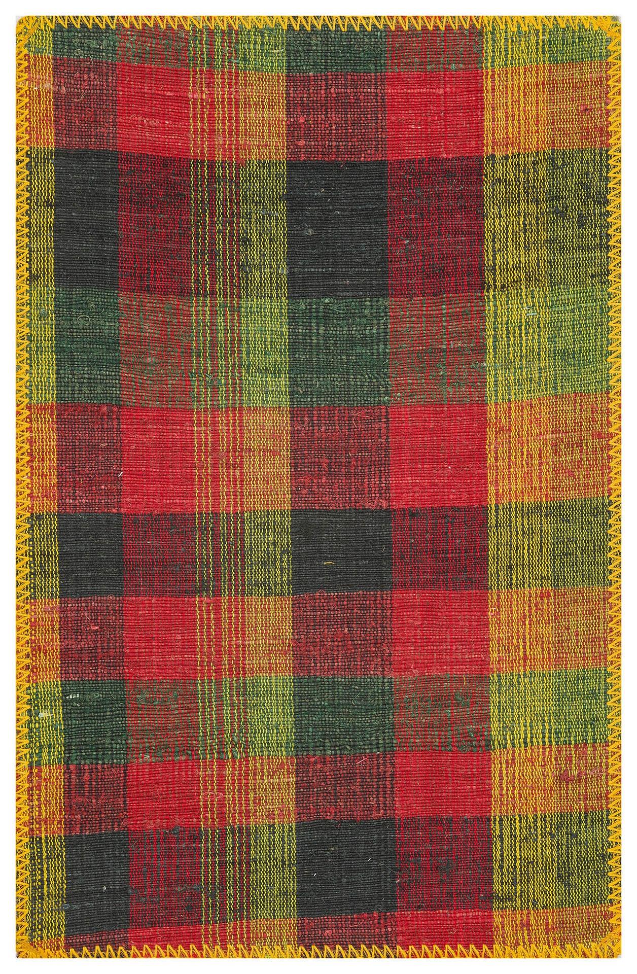 EŞSİZ EL YAPIMI ÇOK RENKLİ KARELİ DESEN  ÇAPUT PALA YÜNLÜ KİLİM PASPAS