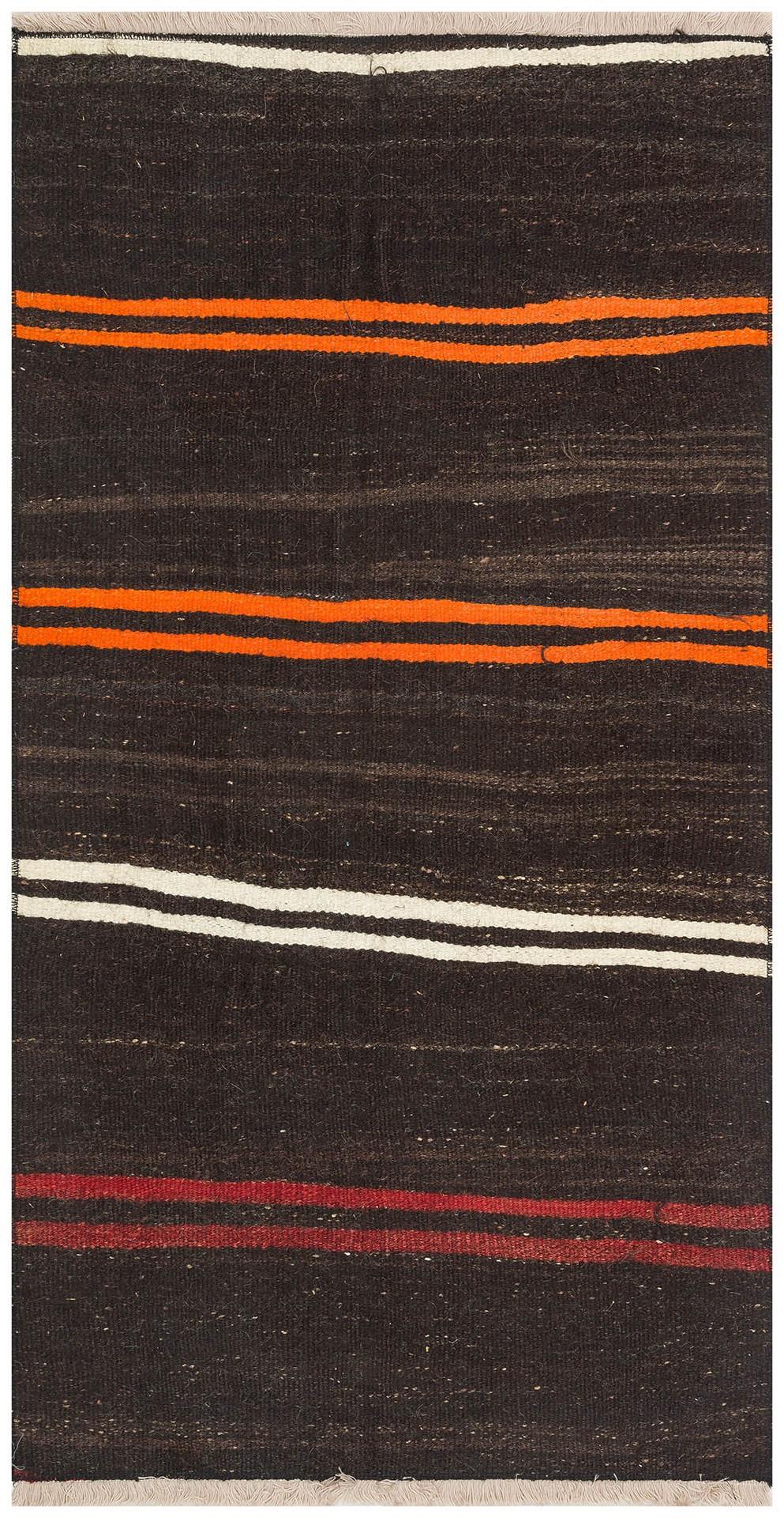 GENELEKSEL TURUNCU RENGİ ÇİZGİLİ DESEN KEÇİ KILI ETNİK KİLİM