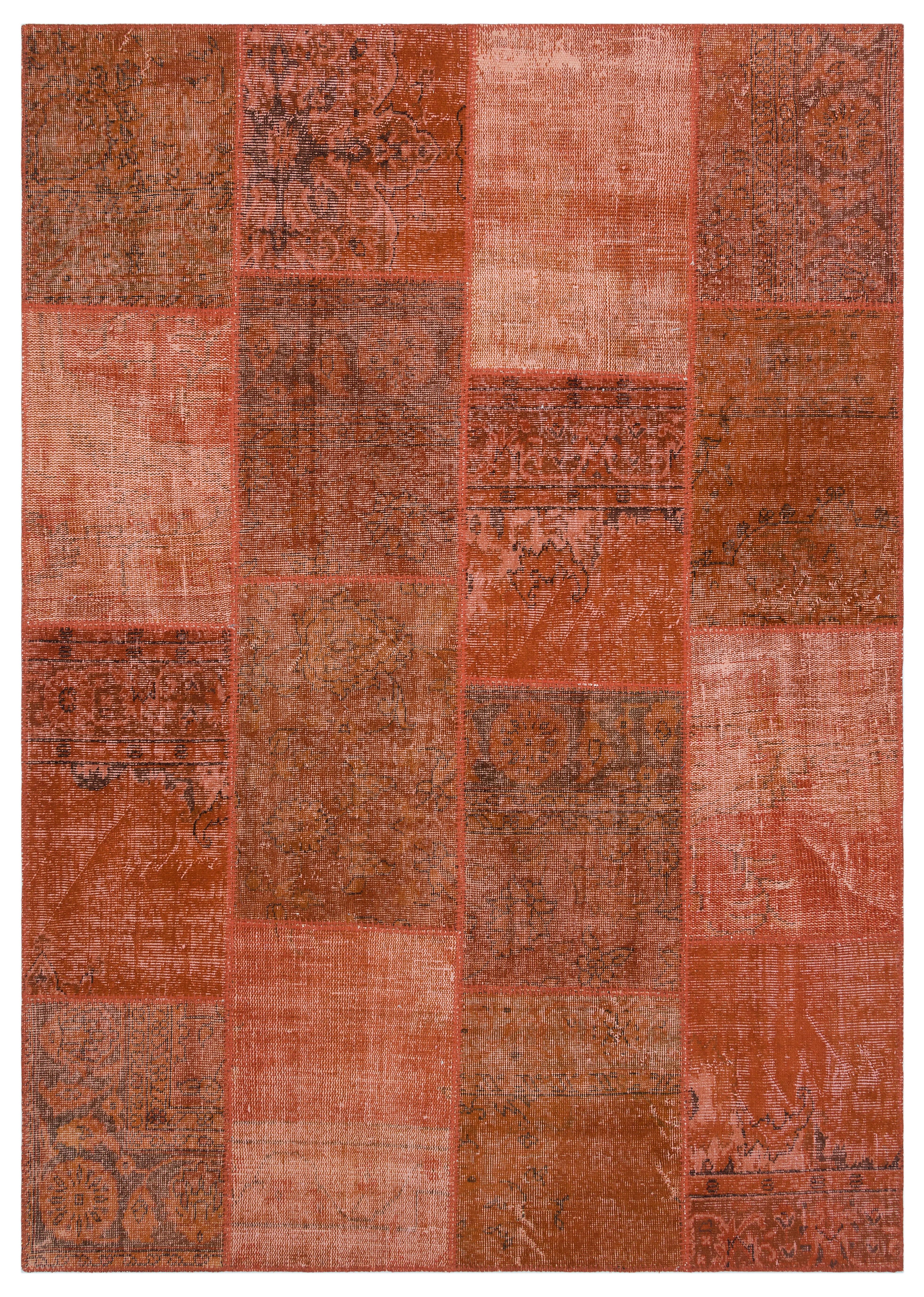 Geneleksel El Dokuma Kiremit Rengi Patchwork Halı