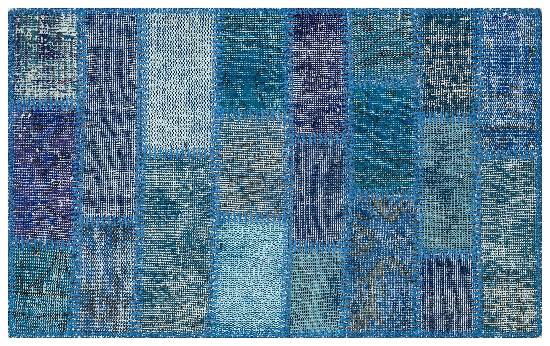GENELEKSEL EL DOKUMA MAVİ RENGİ PATCHWORK HALI PASPAS