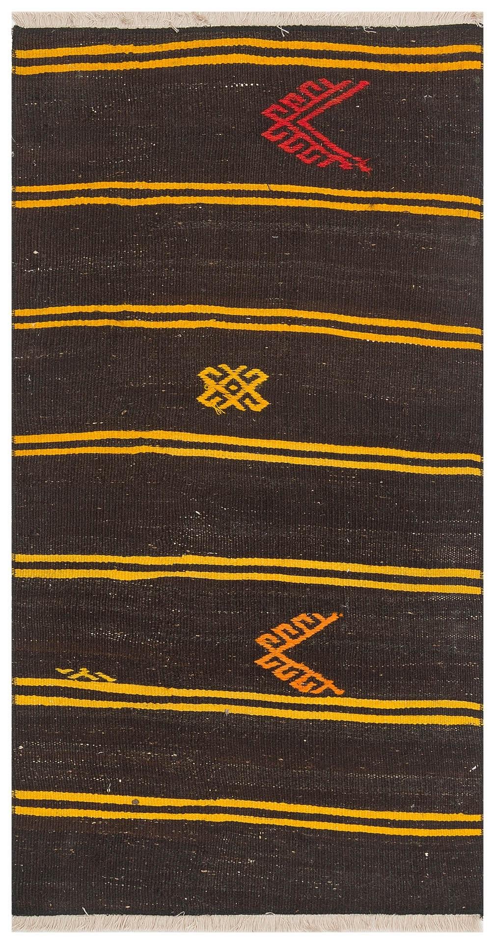 GERÇEK EL DOKUMA SARİ RENGİ ÇİZGİLİ DESEN ANADOLU KİLİM