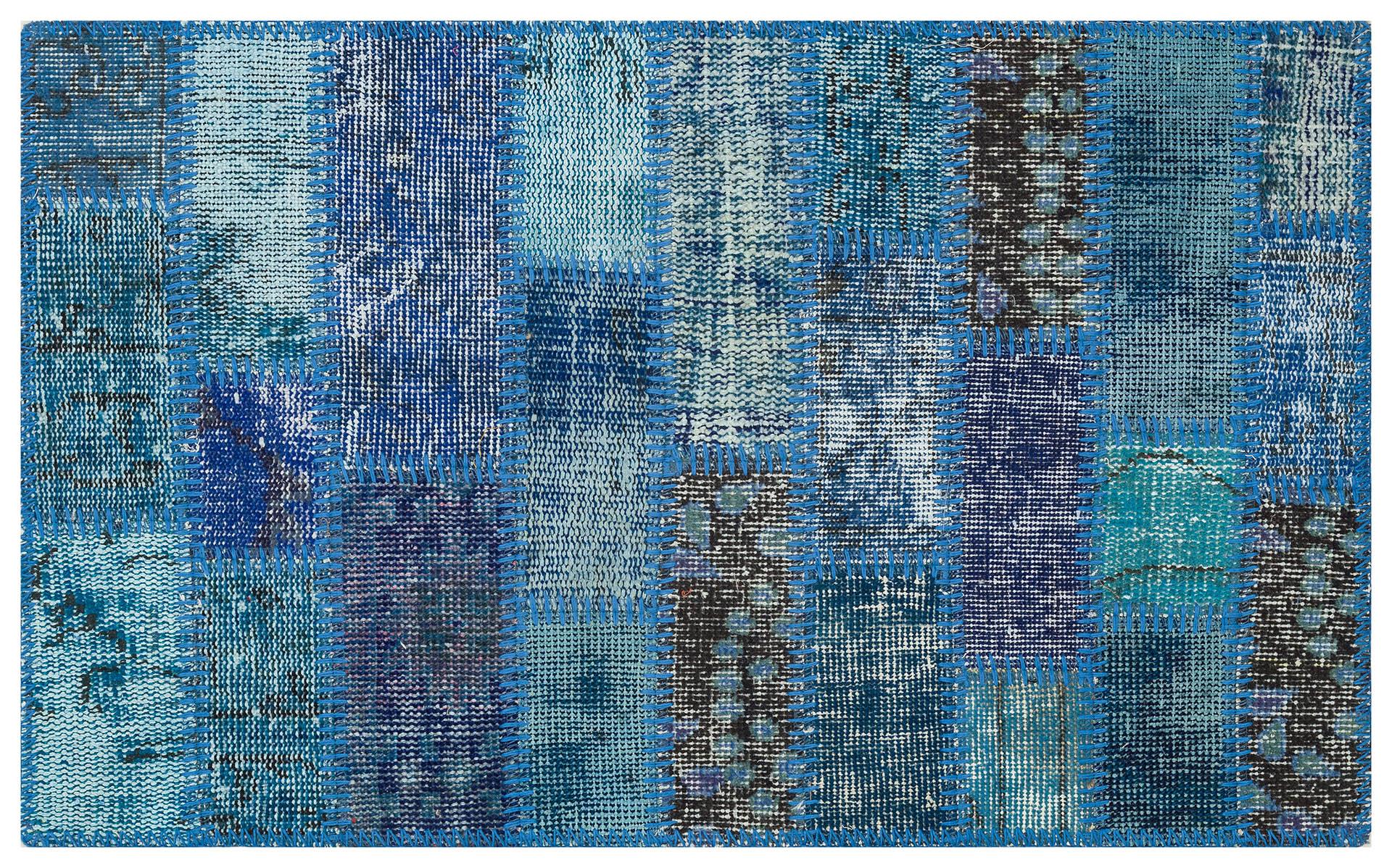 GENELEKSEL EL DOKUMA MAVİ RENGİ PATCHWORK HALI PASPAS
