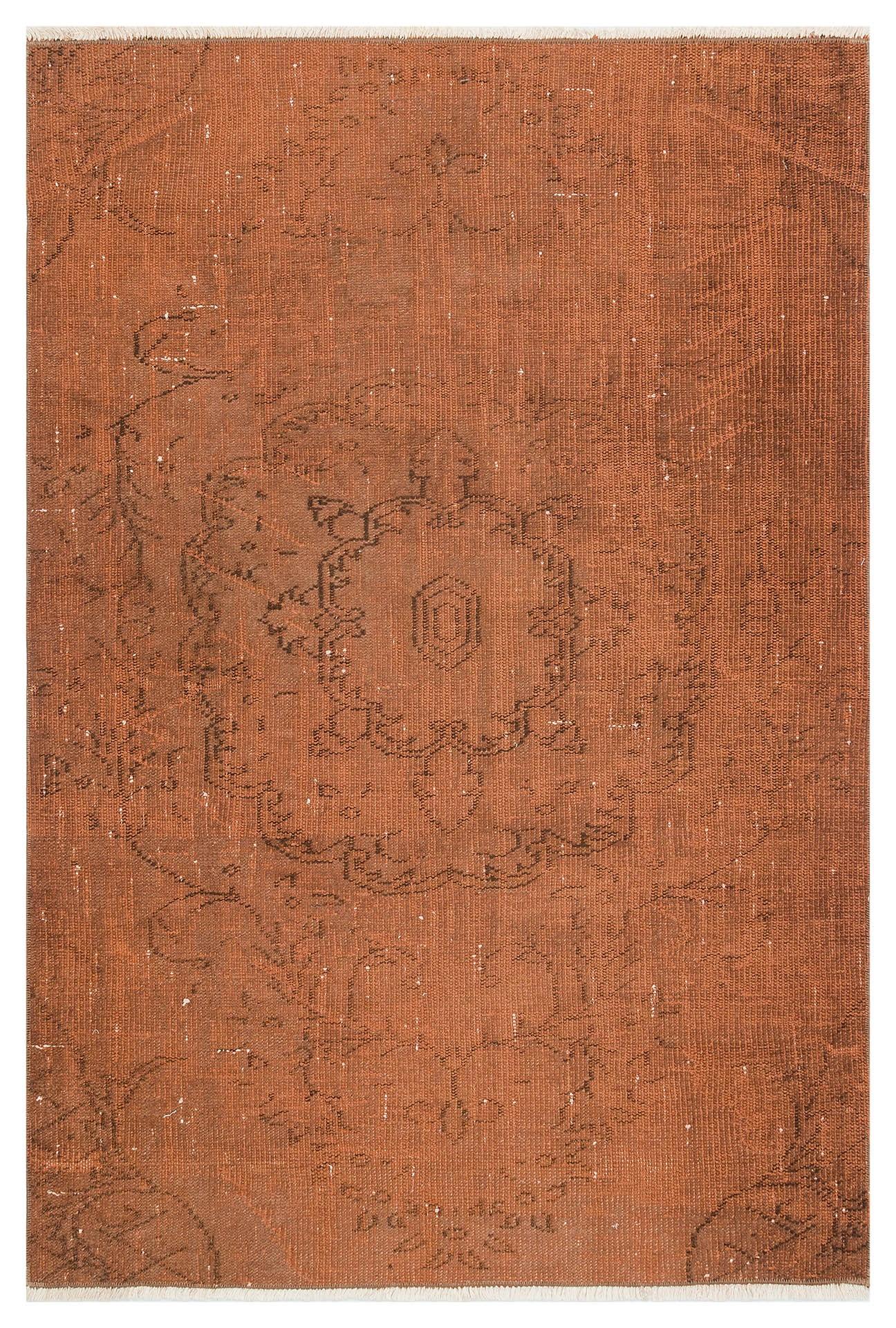 GERÇEK EL DOKUMA KAHVERENGİ GÖBEKLİ DESEN VİNTAGE HALISI