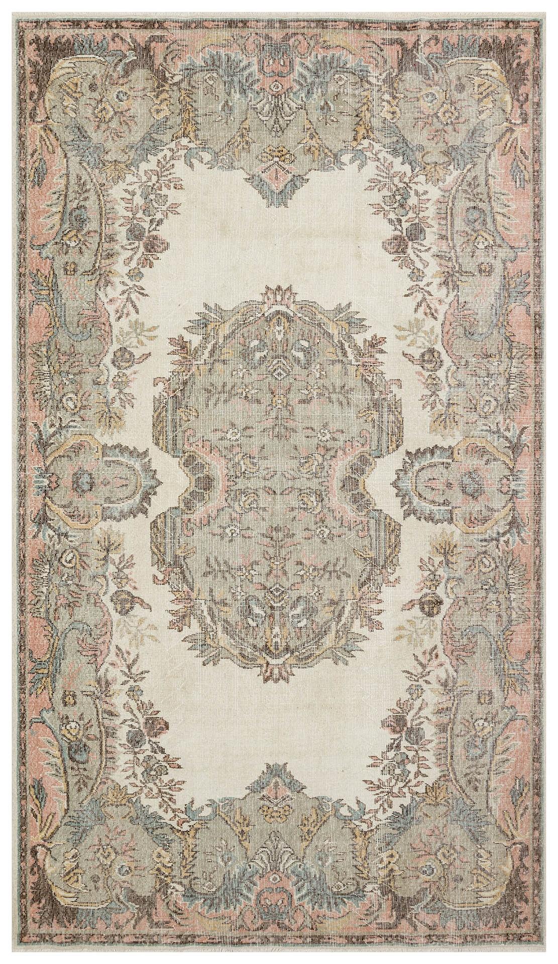 GERÇEK EL DOKUMA TEAL RENKİ GÖBEKLİ DESEN ESKİTME VİNTAGE HALI