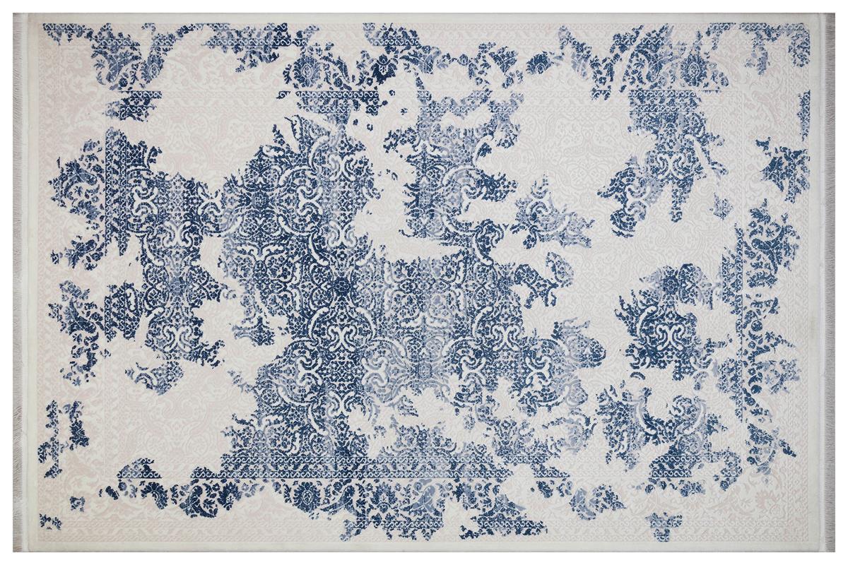 SARAY HALI BEYAZ MAVİ RENGİ ÇİÇEKLİ MODREN MAKŞNE HALI